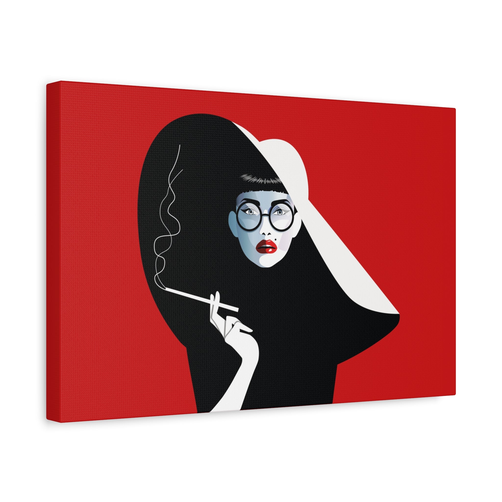 canvas-print-woman-smoking-cigarettes-wall-decor-woman-with-a-hat-style-stretched-matte-canvas-home-decor-living-room