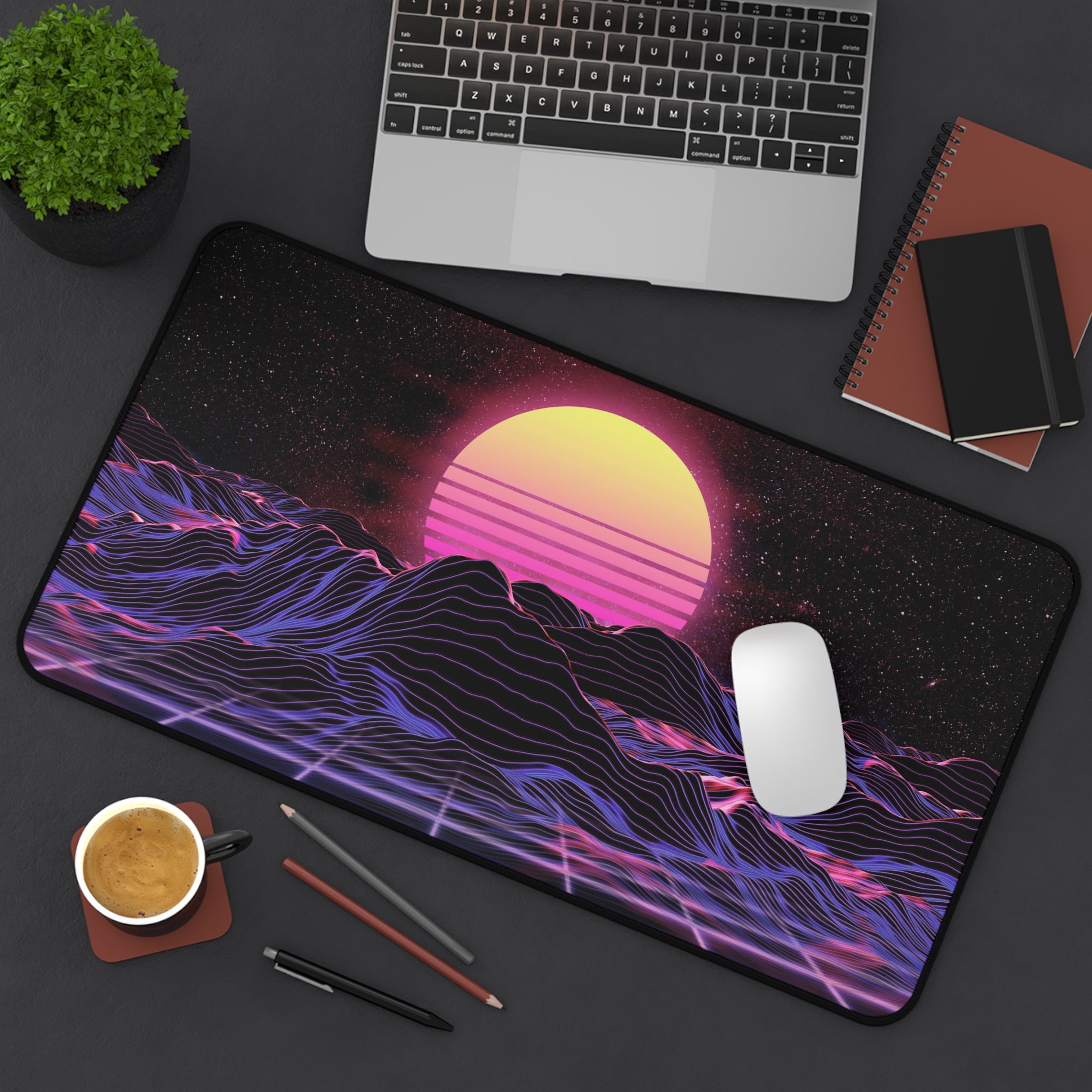 colorful-vibrant-vaporwave-mouse-pad-retro-retrowave-desk-mat-neon-synthwave-desk-pad-vaporwave-sun-and-mountains