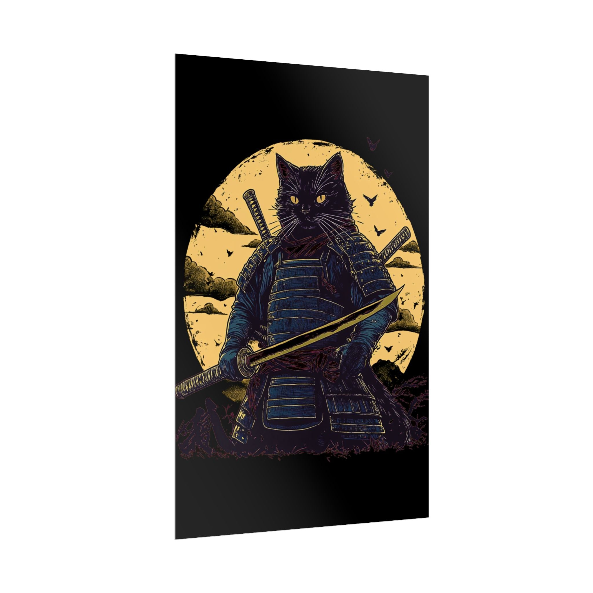 retro-wall-art-samurai-cat-japanese-style-sunset-rolled-posters-home-decor-wall-hanging-poster-gift-japanese-art-poster
