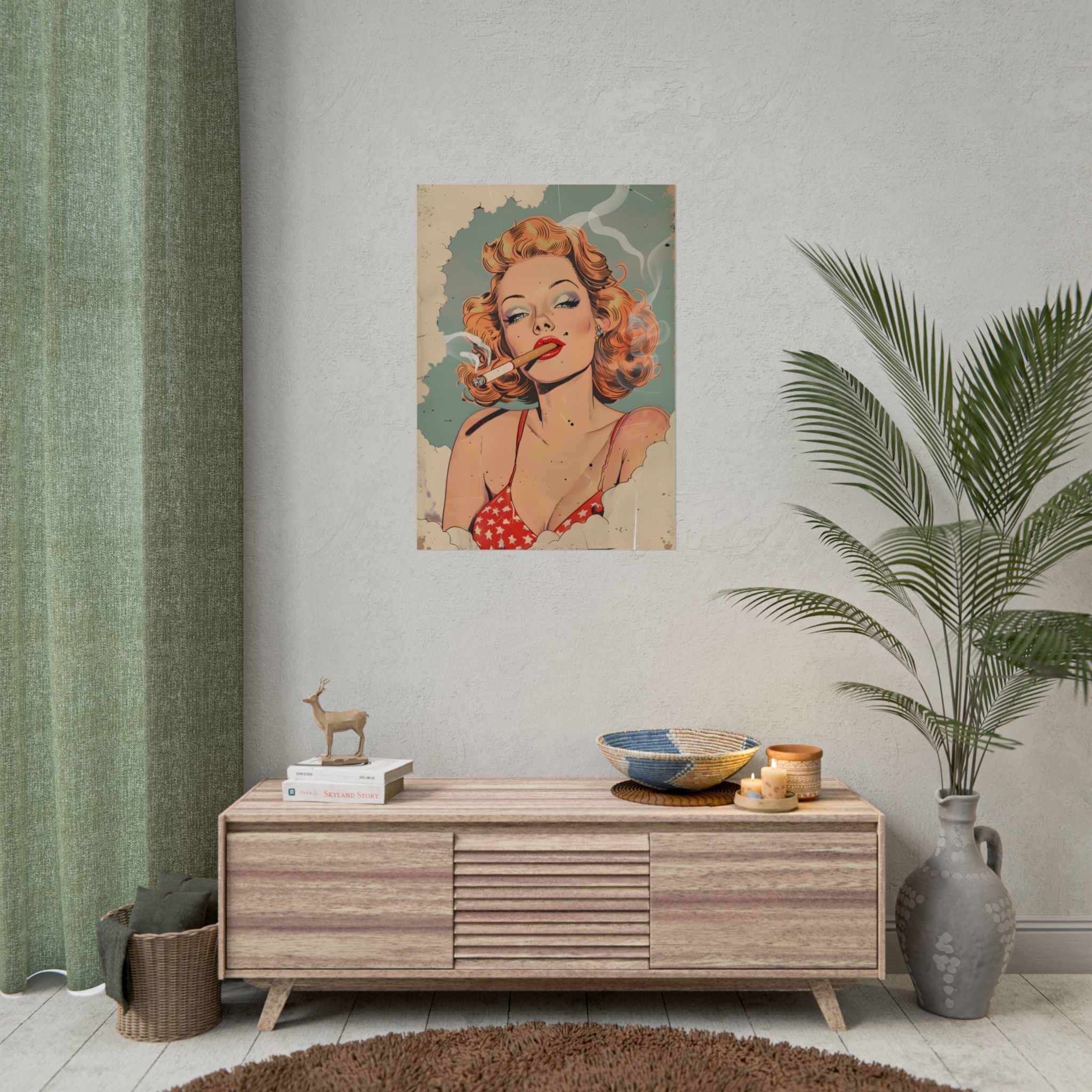 vintage-pin-up-girl-poster-print-girl-smoking-cigarette-wall-art-retro-pinup-poster-pin-up-illustration-home-decor-wall-hangi