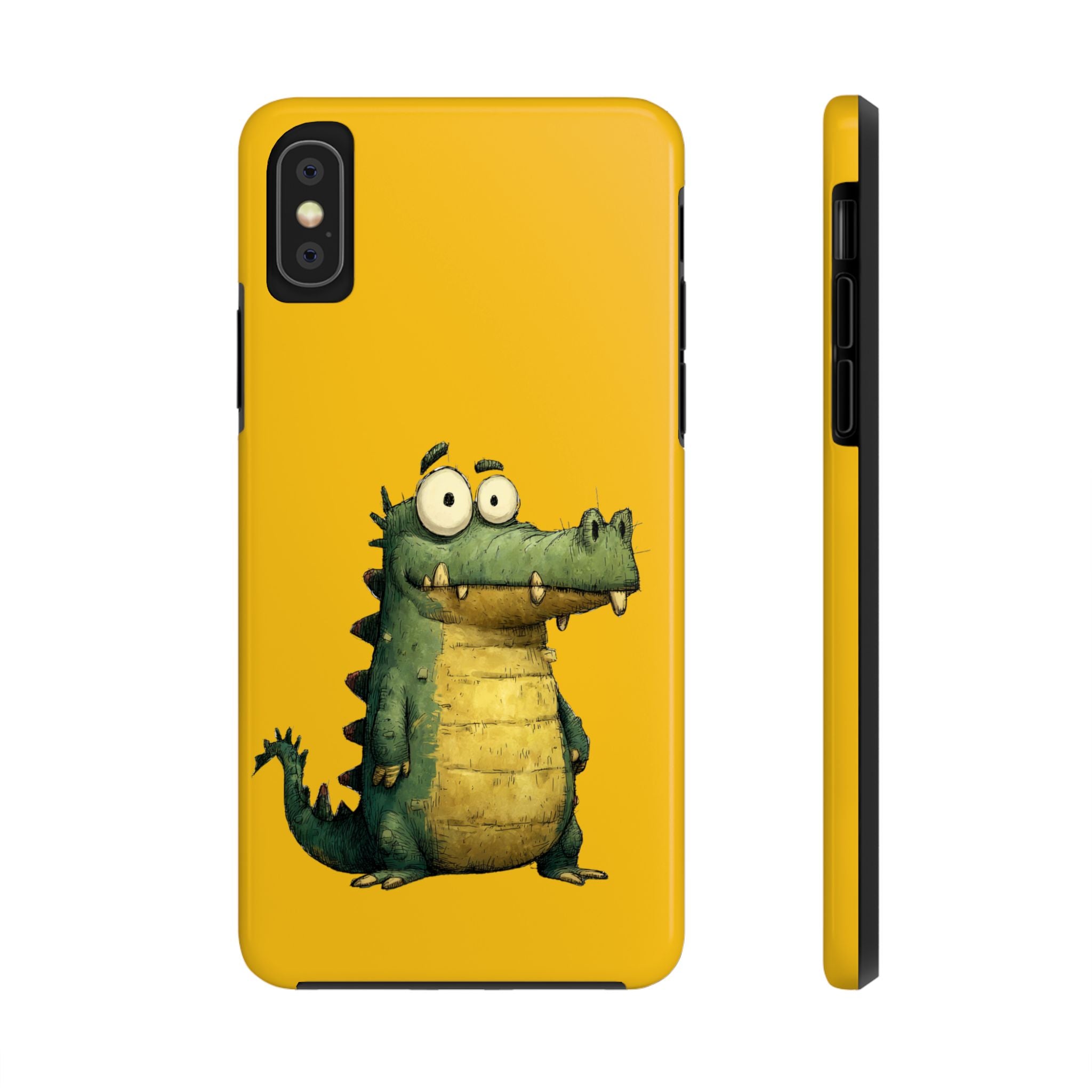 Quirky Funny Alligator iPhone Tough Case - Kawaii Animal Phone Cover - Crocodile Protective Phone Cover - Yellow iPhone Case