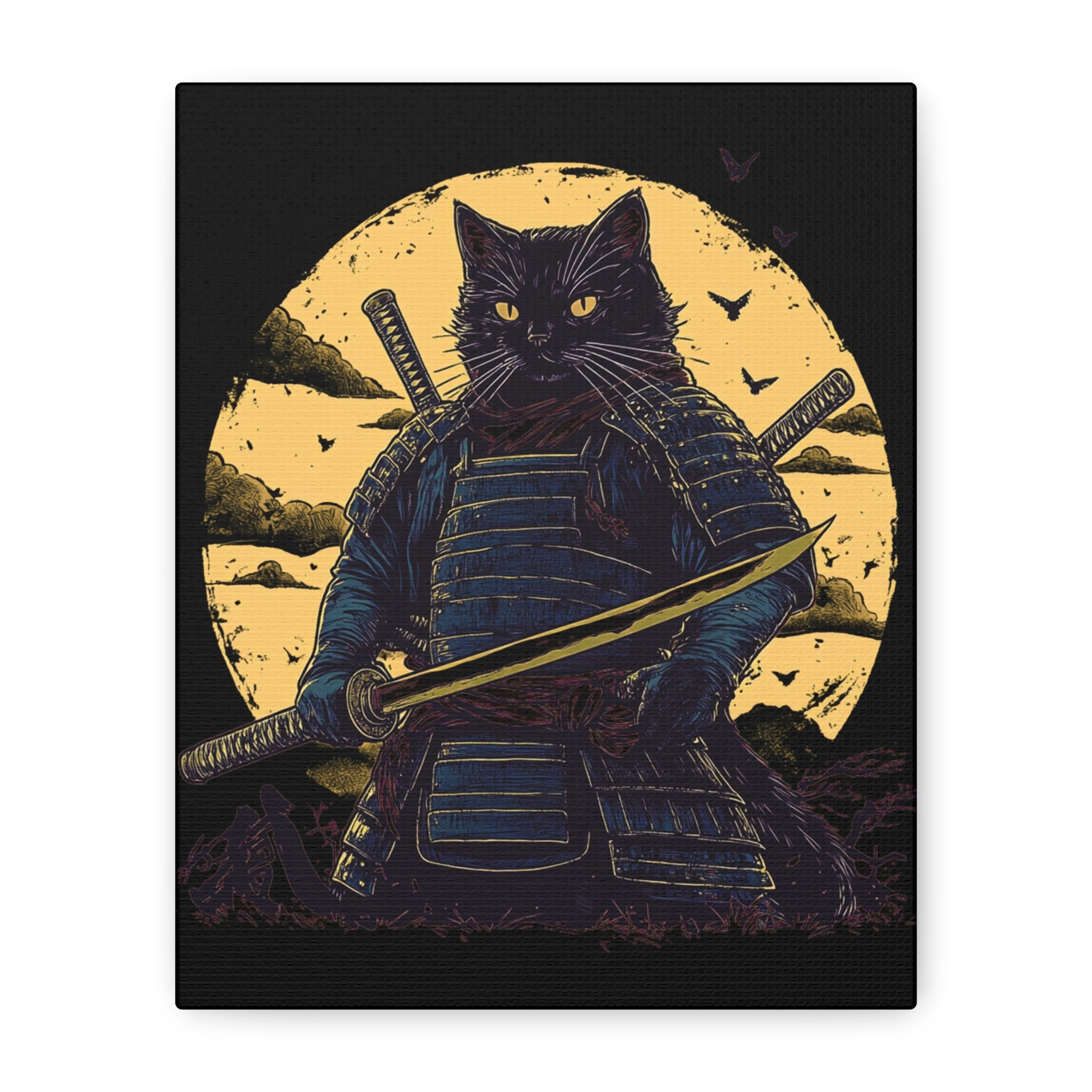 canvas-wall-art-samurai-cat-japanese-style-sunset-retro-wall-decor-stretched-matte-canvas-wall-hanging-home-decor-retro-wall-