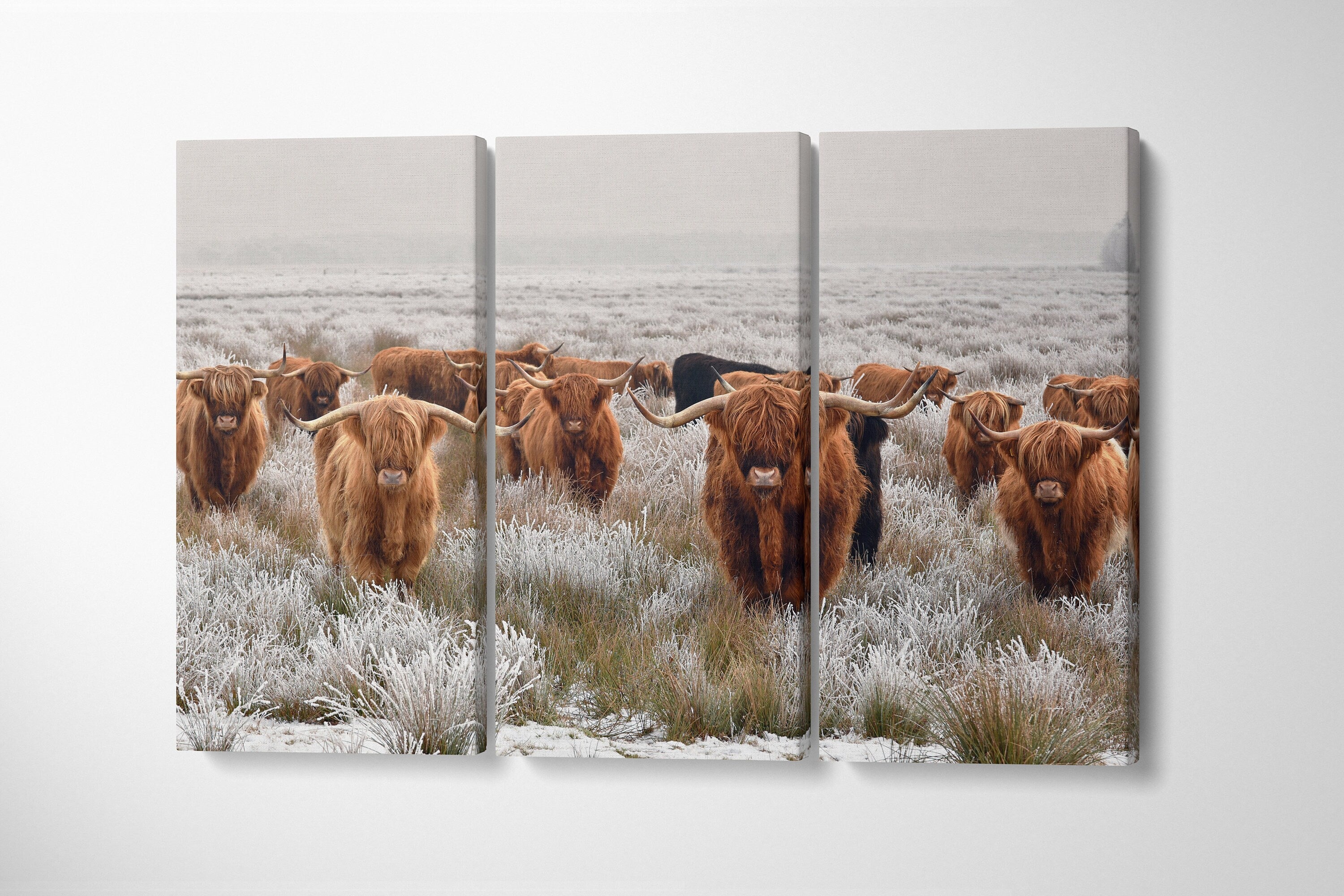 scottish-highland-cow-wall-art-3-piece-canvas-nature-landscape-canvas-highland-cattle-canvas-winter-wall-art-3-panel-christma