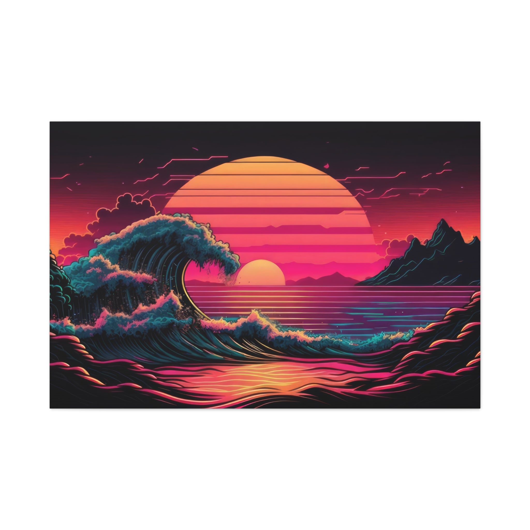 vaporwave-canvas-print-synthawave-canvas-wall-art-vaporwave-decor-retro-sunset-art-retrowave-wall-art-the-great-wave-home-art