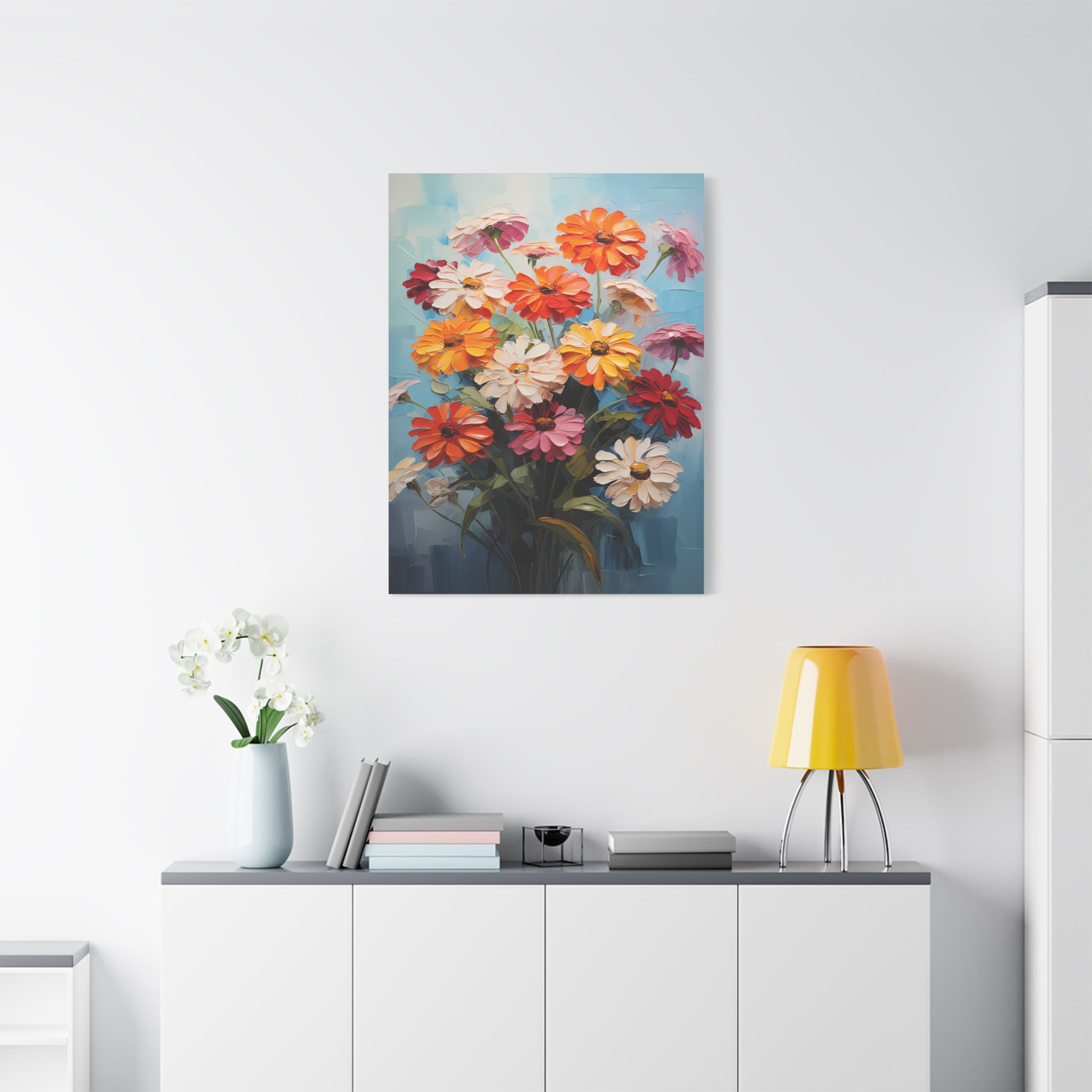 canvas-print-zinnia-flowers-impasto-matte-stretched-art-floral-wall-decor-botanical-artwork-impressionist-painting-reproducti