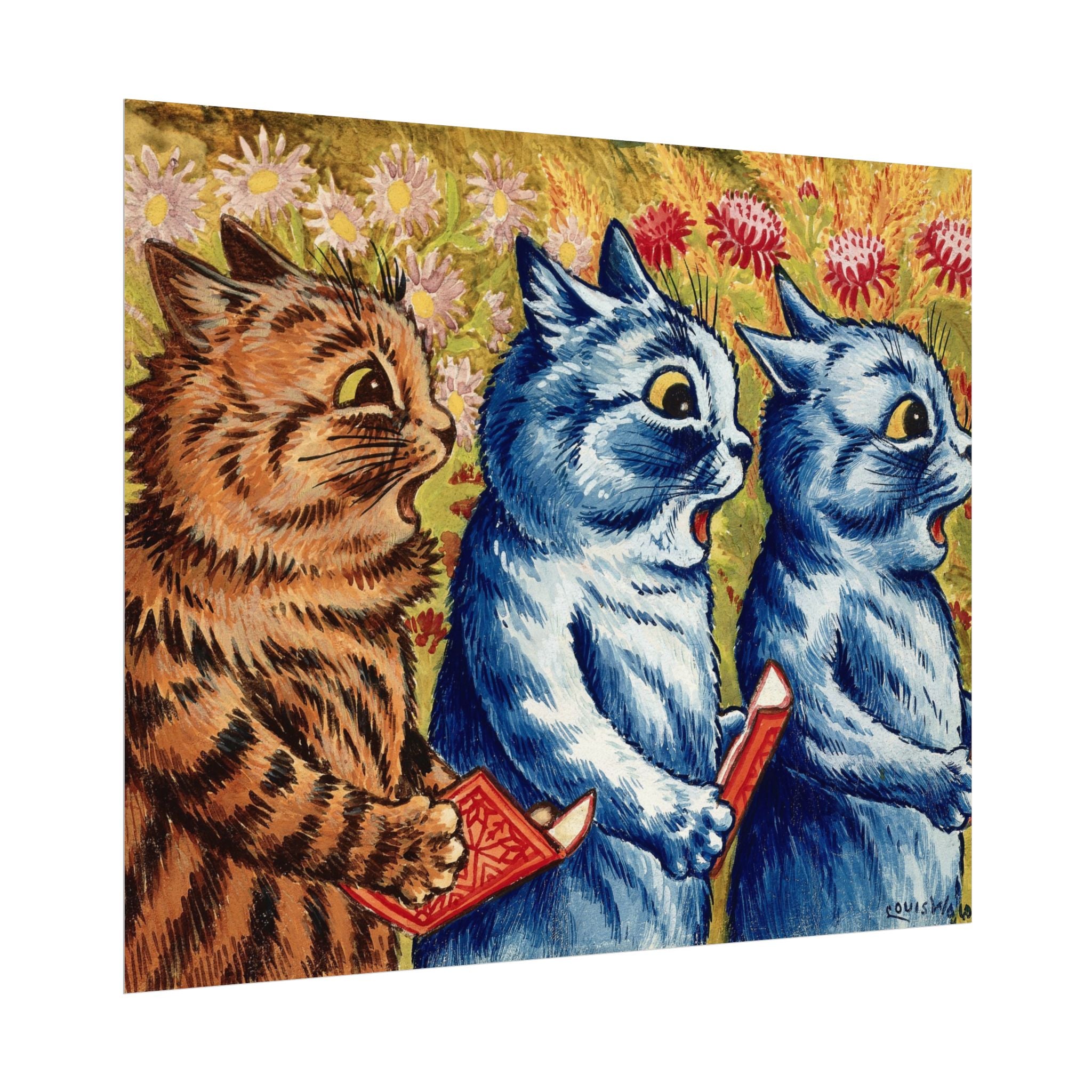 louis-wain-cat-poster-print-gouache-art-three-cats-singing-wall-decor-cat-print-home-office-decoration-unique-cat-louis-wain-