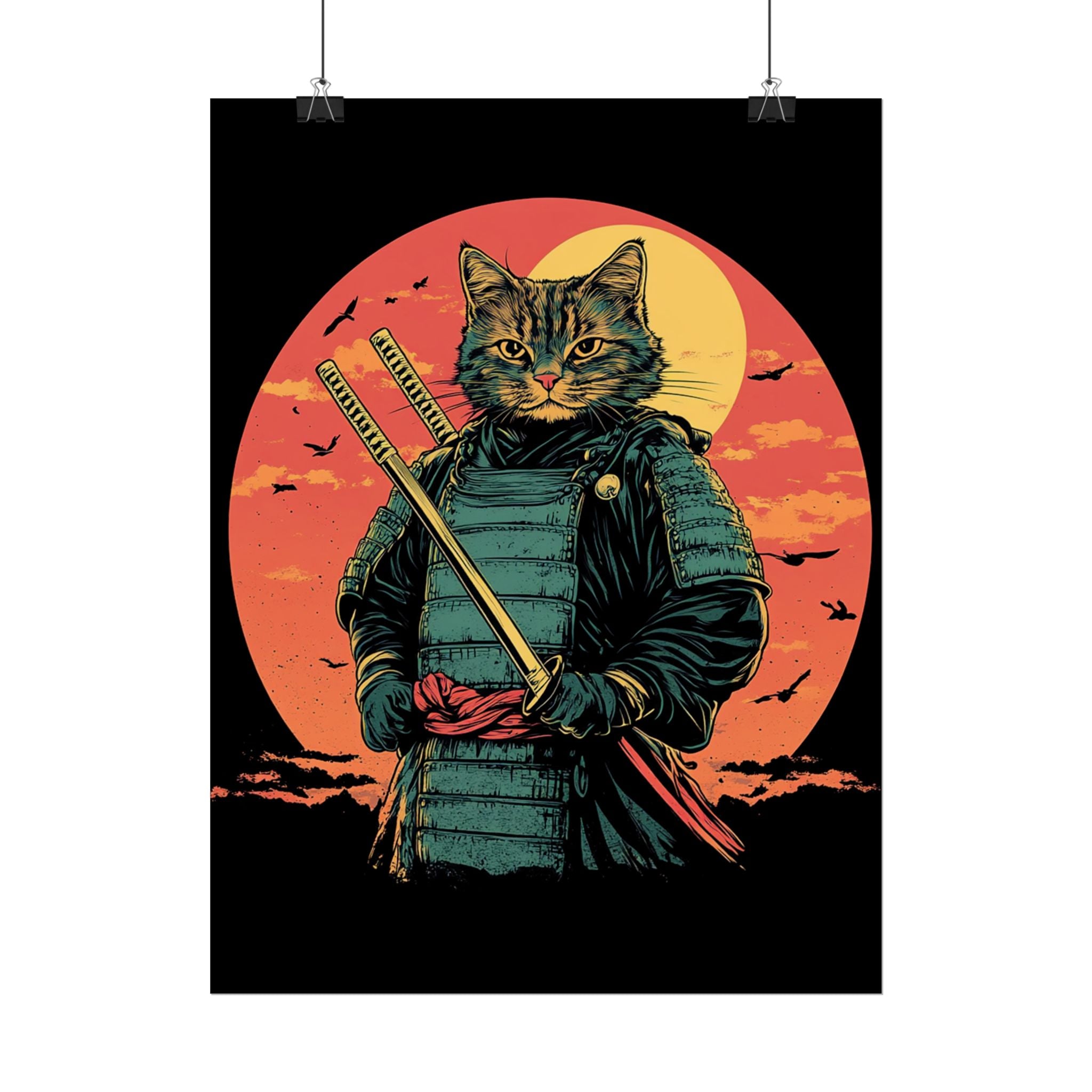 retro-wall-art-samurai-cat-japanese-style-sunset-rolled-posters-home-decor-wall-hanging-poster-gift-japanese-art-poster-1
