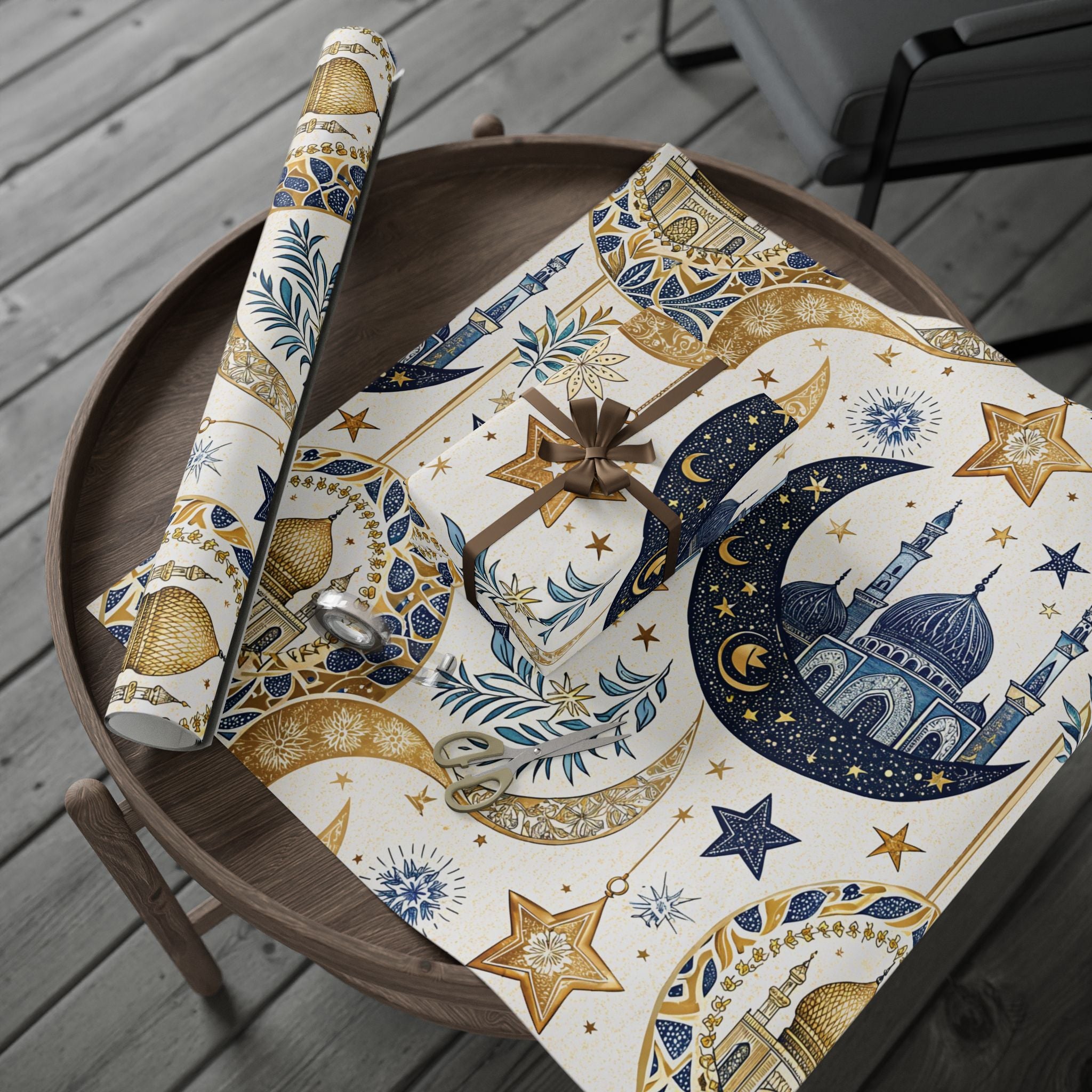 ramadan-night-wrapping-papers-islamic-crescent-moon-gift-wrap-mosque-silhouette-eid-holiday-supplies-festive-present-packagin