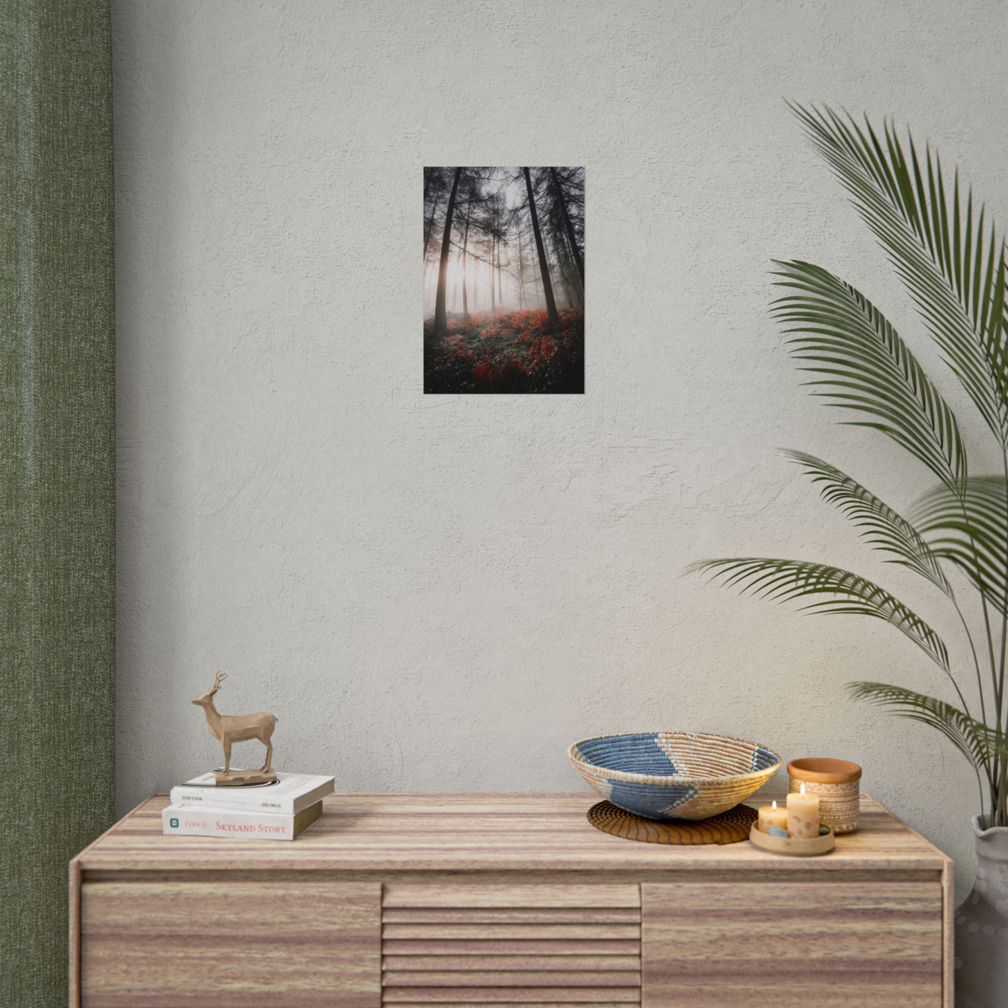 poster-print-misty-woods-art-living-room-wall-decor-sunlight-forest-landscape-aesthetic-nature-art-nature-artwork-poster-gift