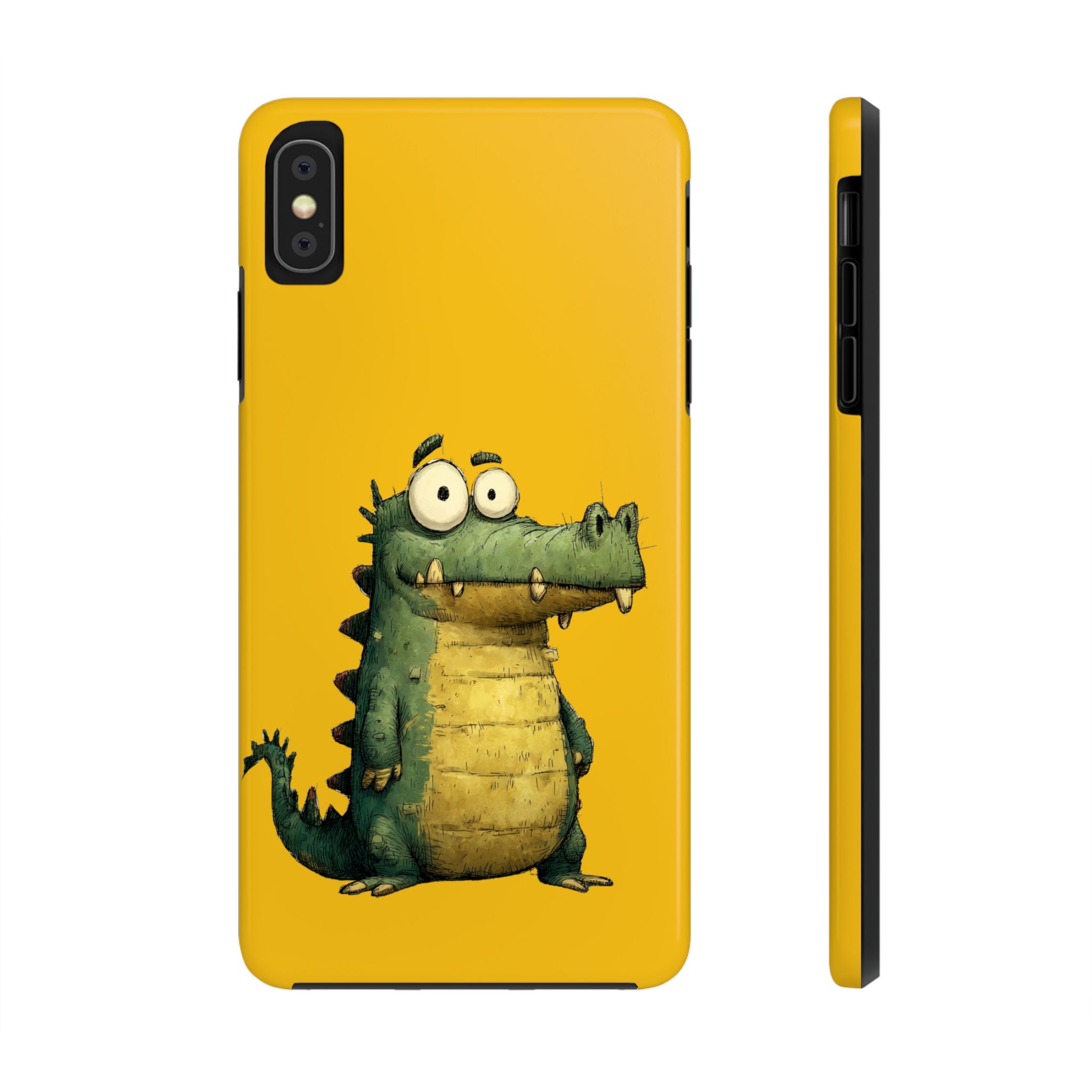 Quirky Funny Alligator iPhone Tough Case - Kawaii Animal Phone Cover - Crocodile Protective Phone Cover - Yellow iPhone Case