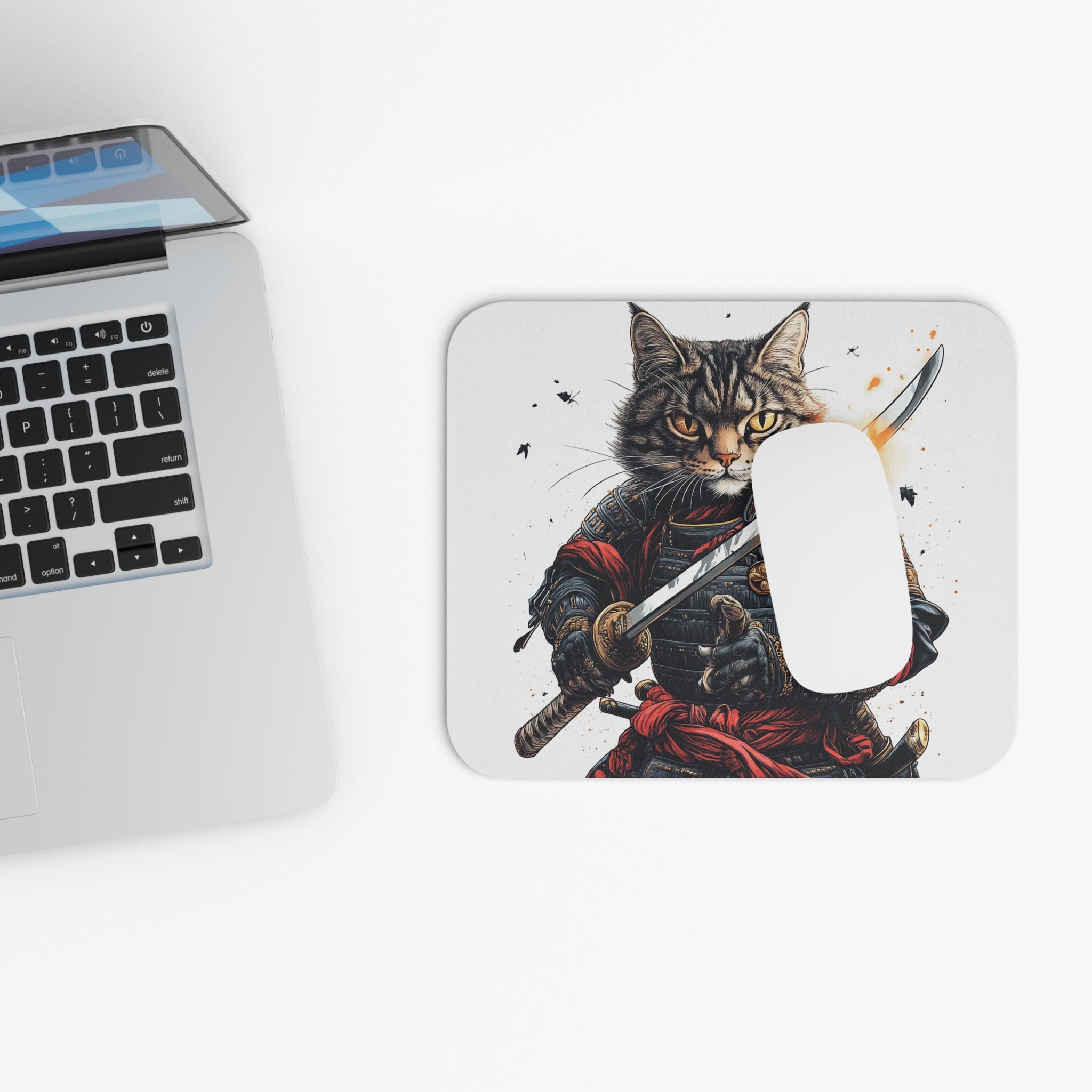 retro-vintage-ninja-cat-mouse-pad-japanese-samurai-cat-with-katana-design-ninja-warrior-white-small-mouse-pad