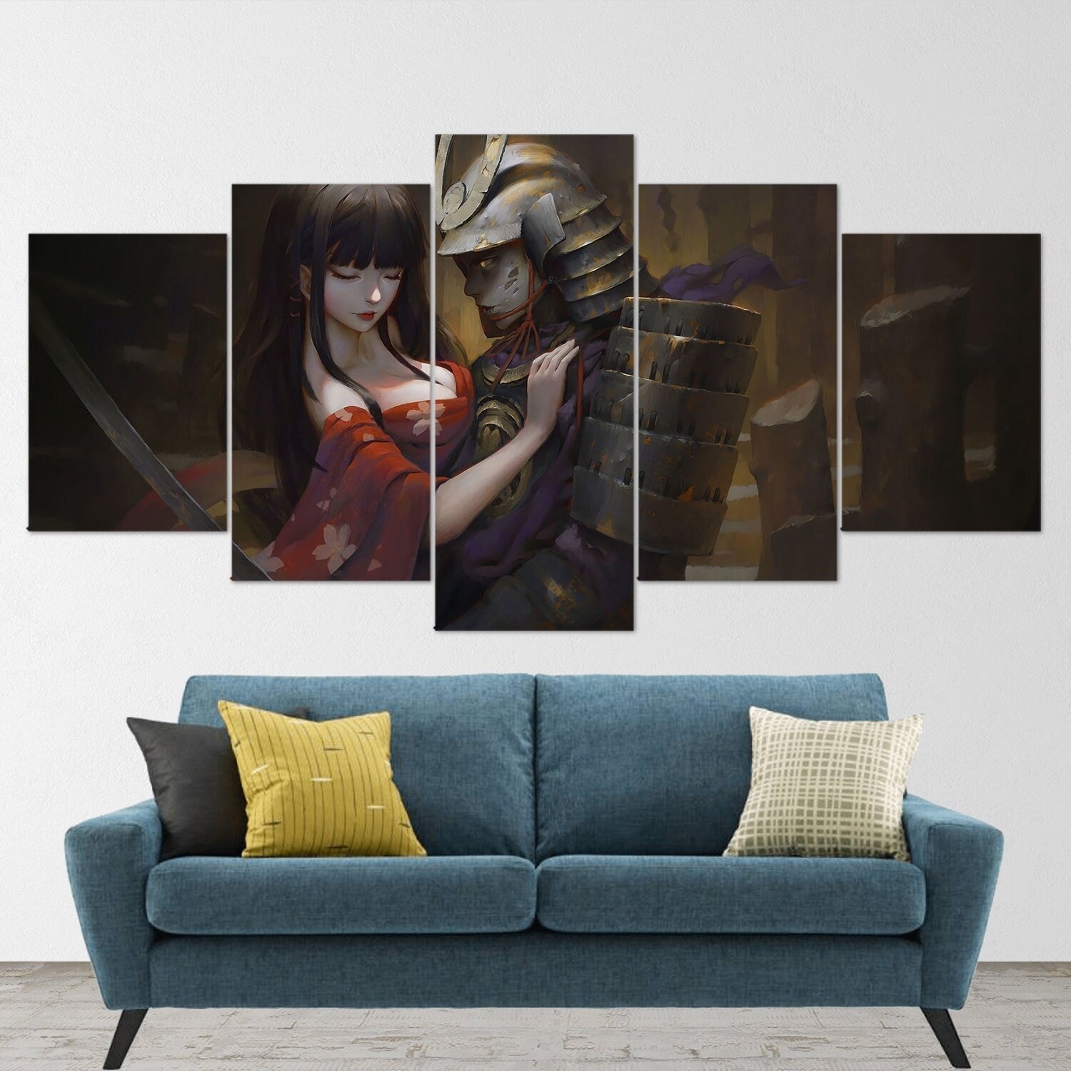 samurai-samurai-warrior-fantasy-katana-5-piece-canvas-wall-art-samurai-art-extra-large-wall-art-samurai-poster-5-piece-5-pane