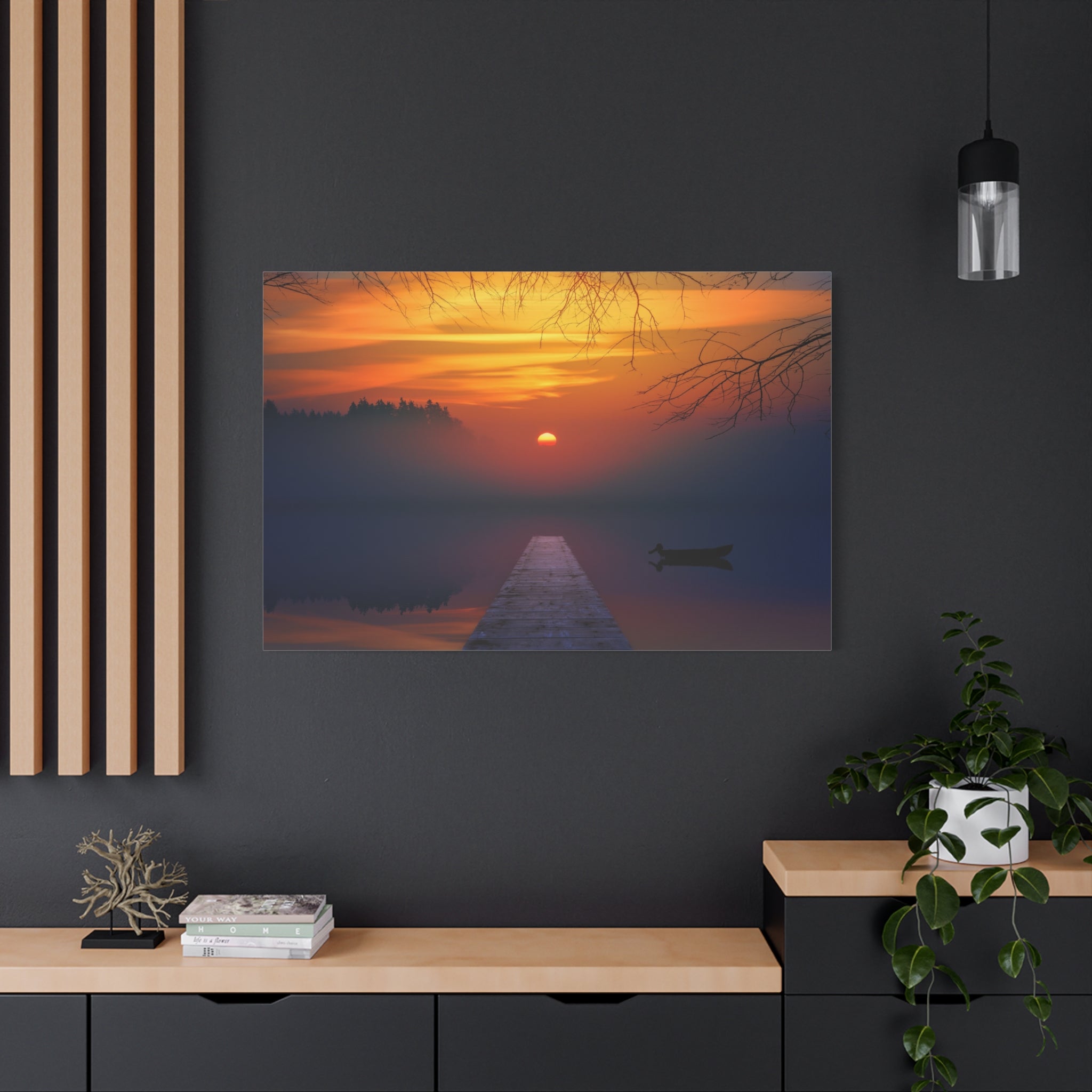canvas-print-sunset-lake-nature-dock-wall-art-stretched-matte-canvas-home-decor-gift-for-nature-lovers-scenic-canvas-art