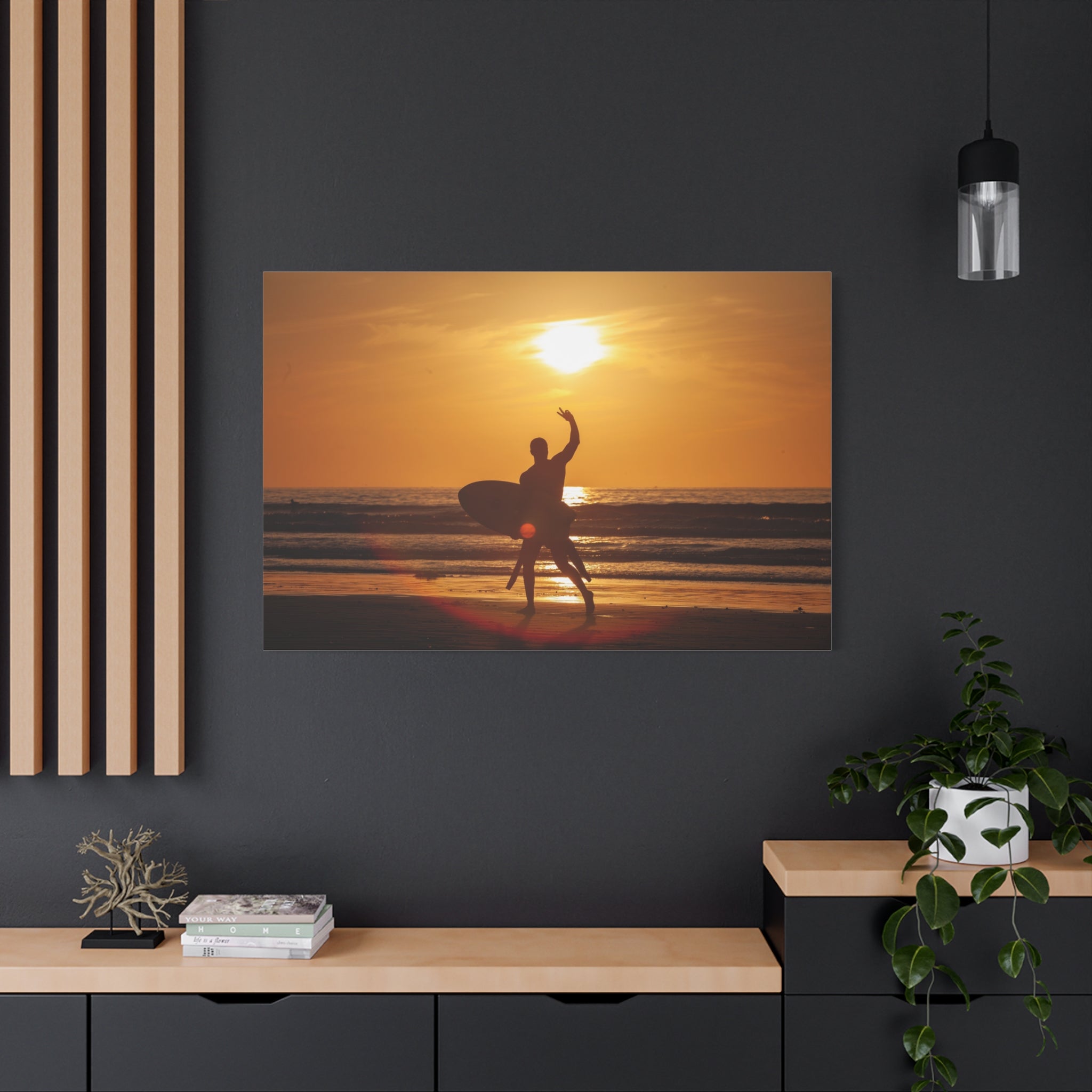 canvas-wall-art-print-beach-surfing-sunset-silhouette-decor-matte-stretched-coastal-home-decoration-ocean-waves-picture