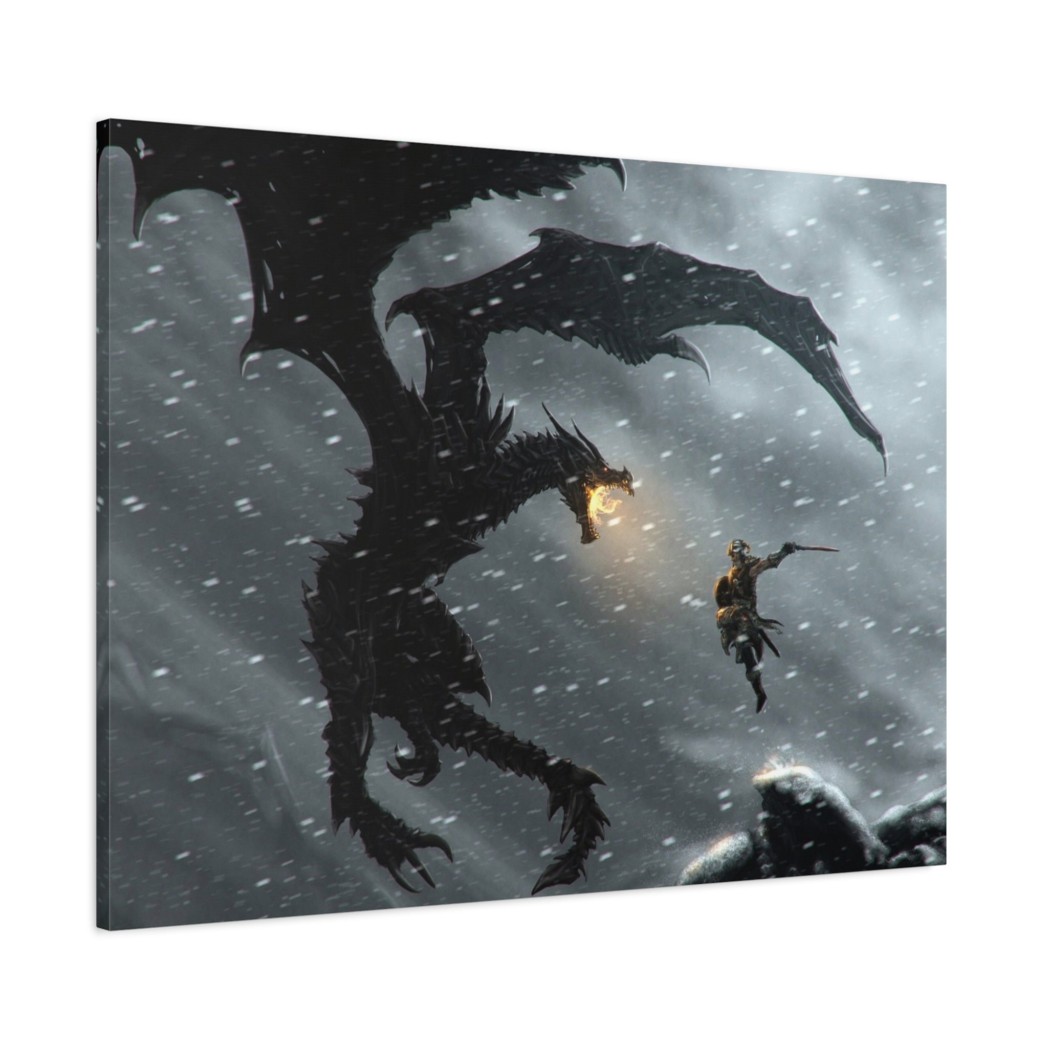 The Elder Scrolls Skyrim Canvas Wall Art - Dragon Game Canvas Print Room Decor, Viking Gaming Wall Art, Skyrim Gift
