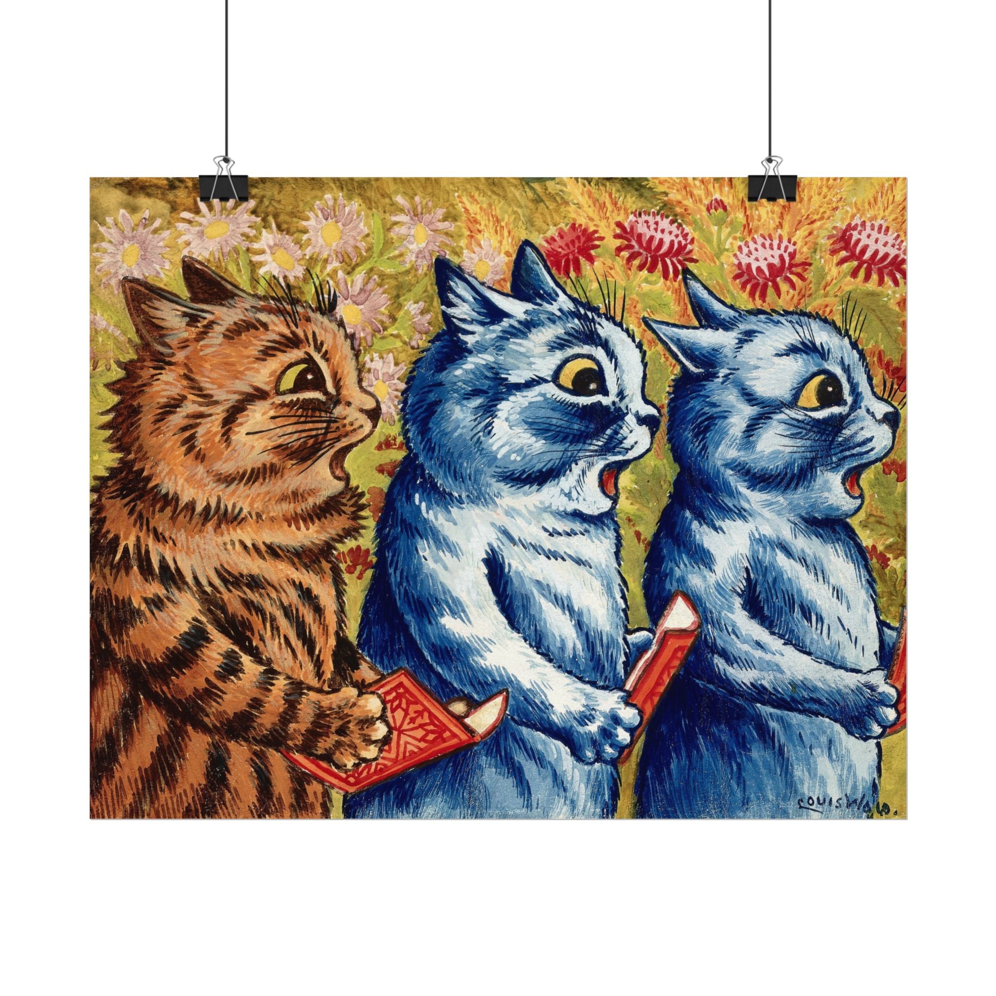 louis-wain-cat-poster-print-gouache-art-three-cats-singing-wall-decor-cat-print-home-office-decoration-unique-cat-louis-wain-