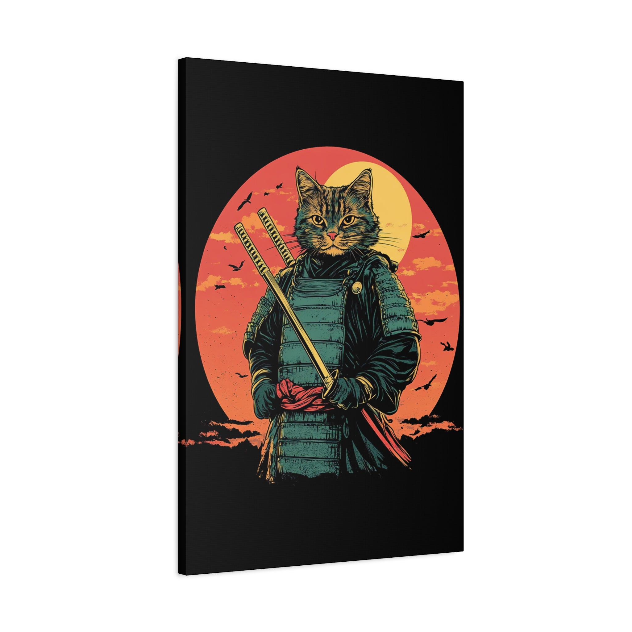 canvas-wall-art-samurai-cat-japanese-style-sunset-retro-wall-decor-stretched-matte-canvas-wall-hanging-home-decor-retro-wall-
