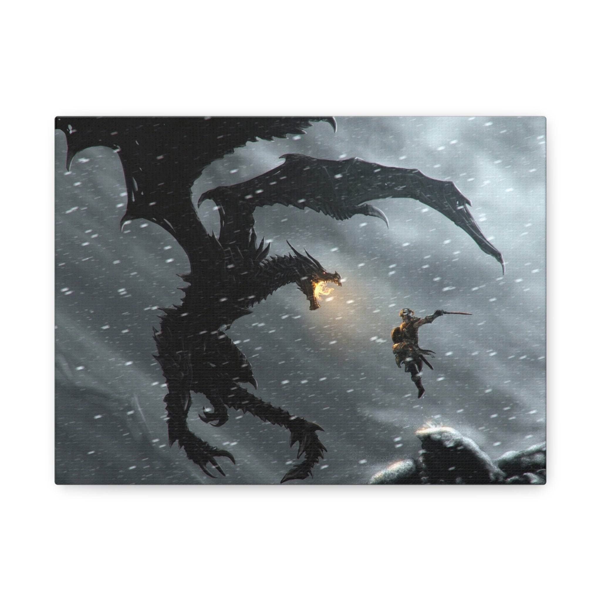 The Elder Scrolls Skyrim Canvas Wall Art - Dragon Game Canvas Print Room Decor, Viking Gaming Wall Art, Skyrim Gift