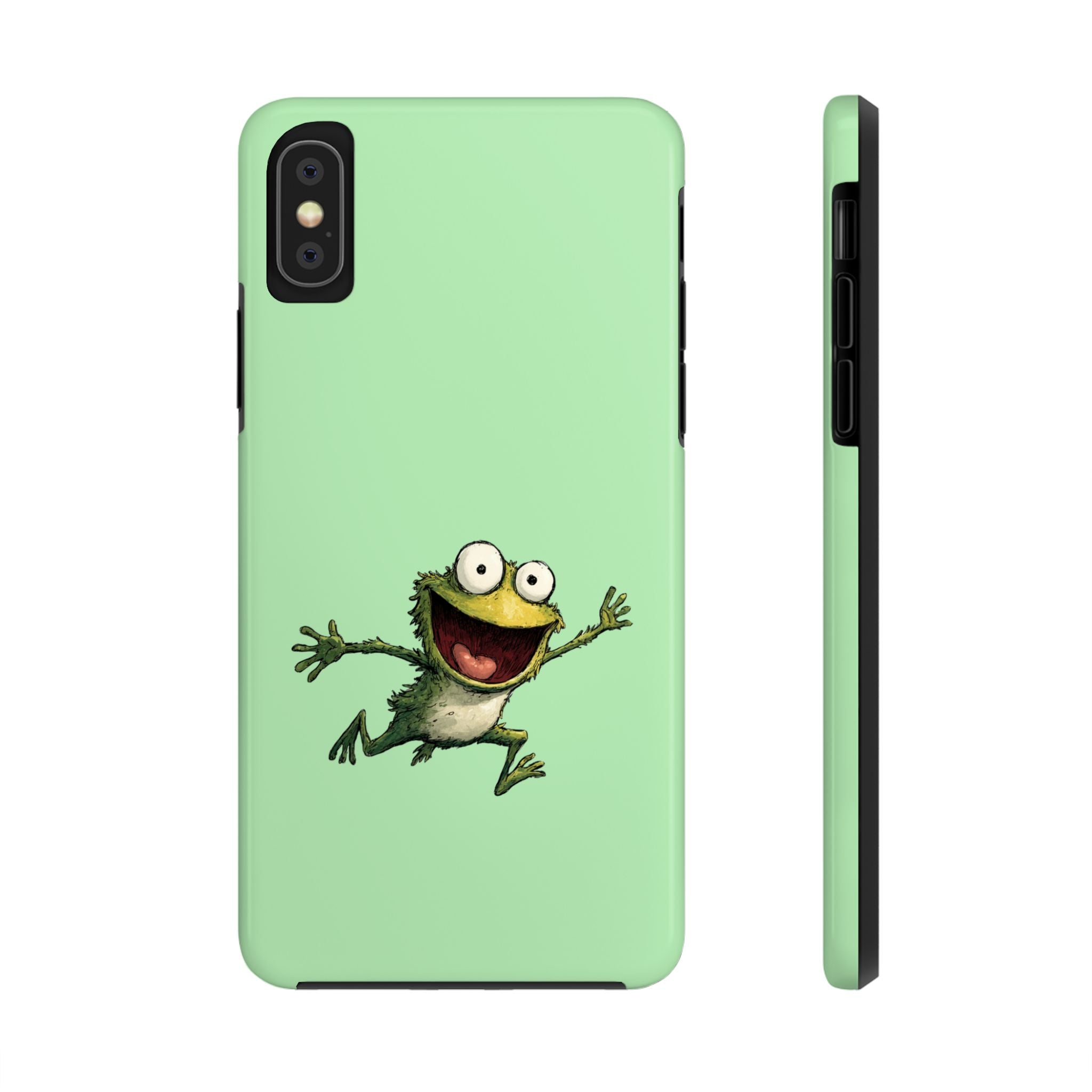 Quirky Funny Frog iPhone Tough Case - Kawaii Animal Phone Cover - Frog Protective Phone Cover - Green iPhone Case