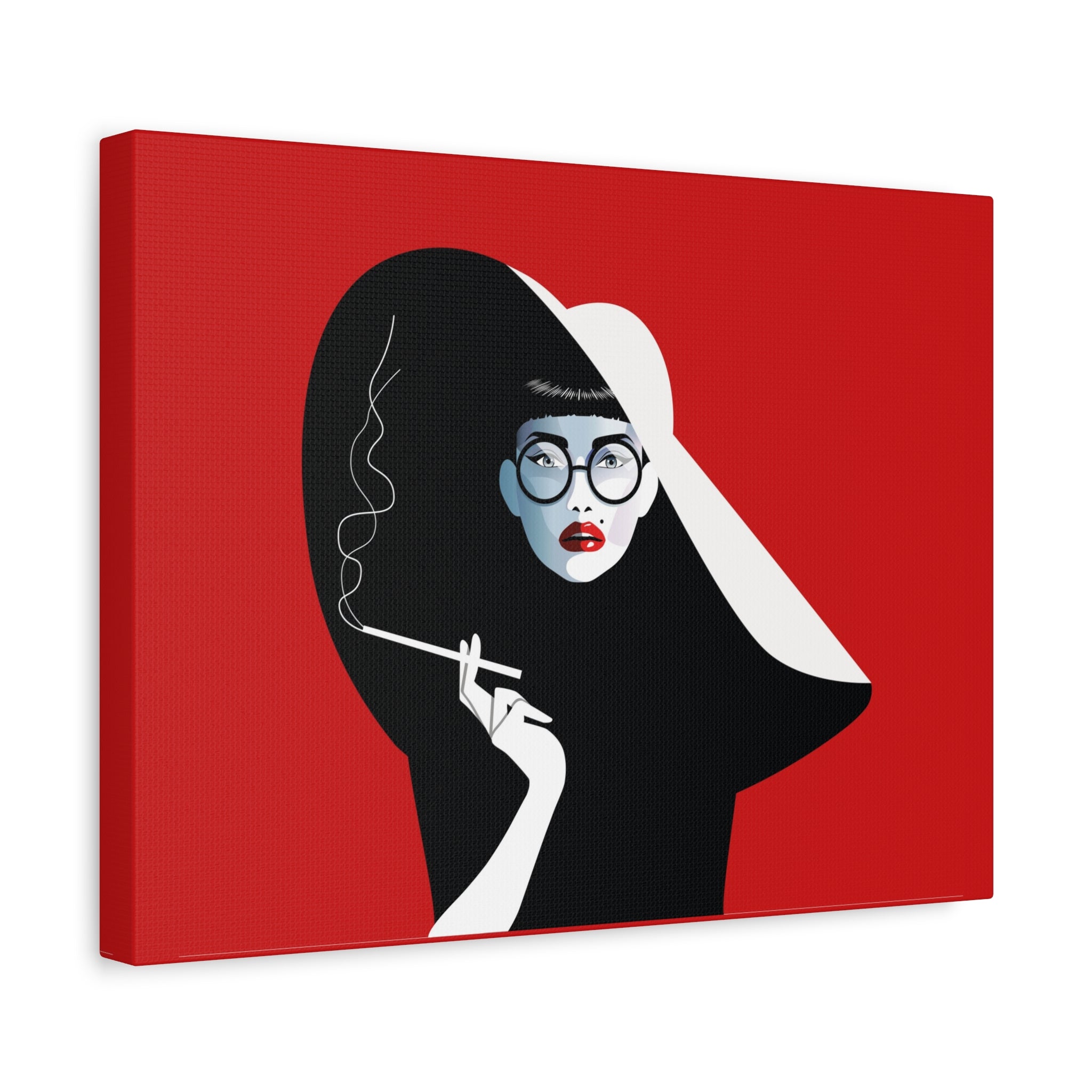 canvas-print-woman-smoking-cigarettes-wall-decor-woman-with-a-hat-style-stretched-matte-canvas-home-decor-living-room