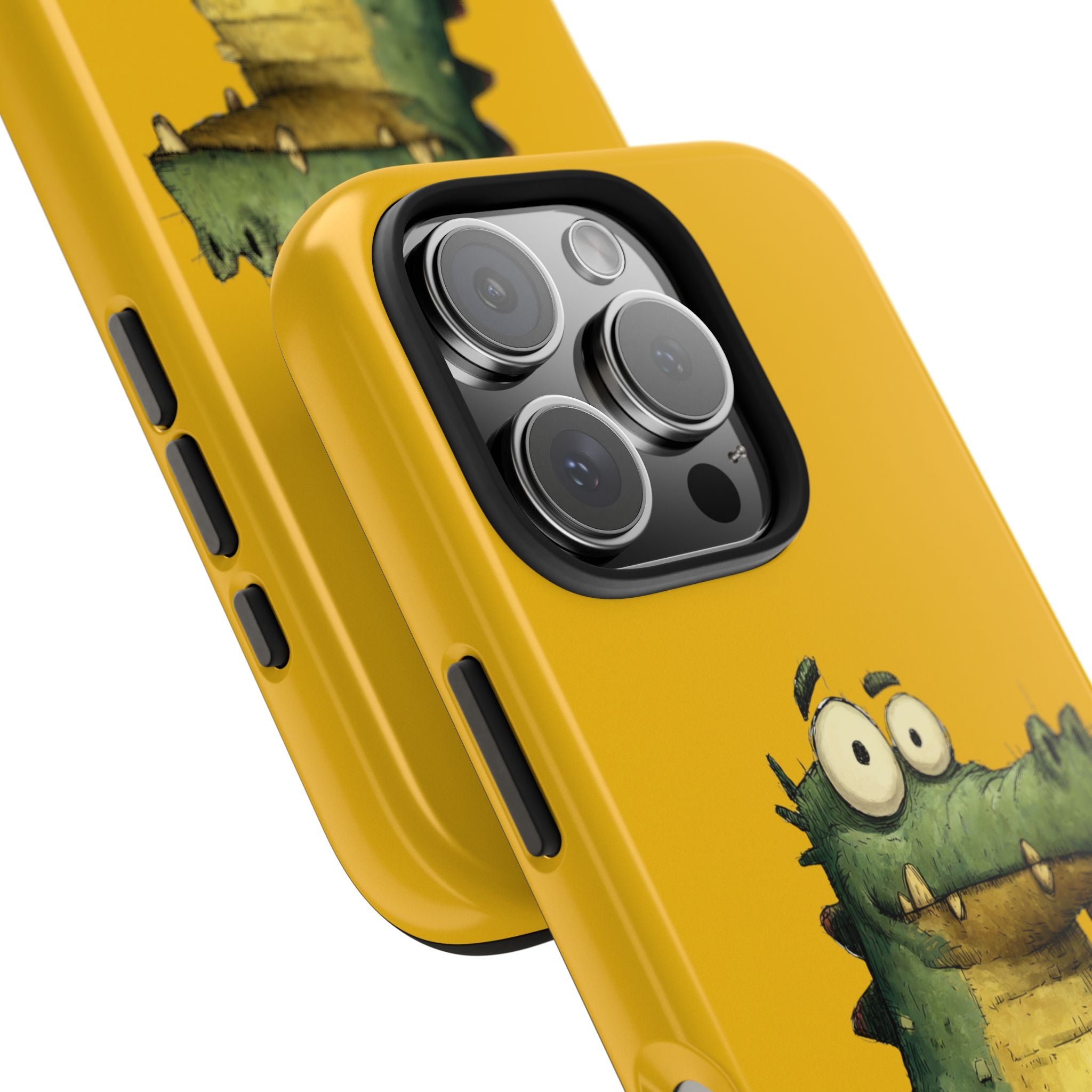 Quirky Funny Alligator iPhone Tough Case - Kawaii Animal Phone Cover - Crocodile Protective Phone Cover - Yellow iPhone Case