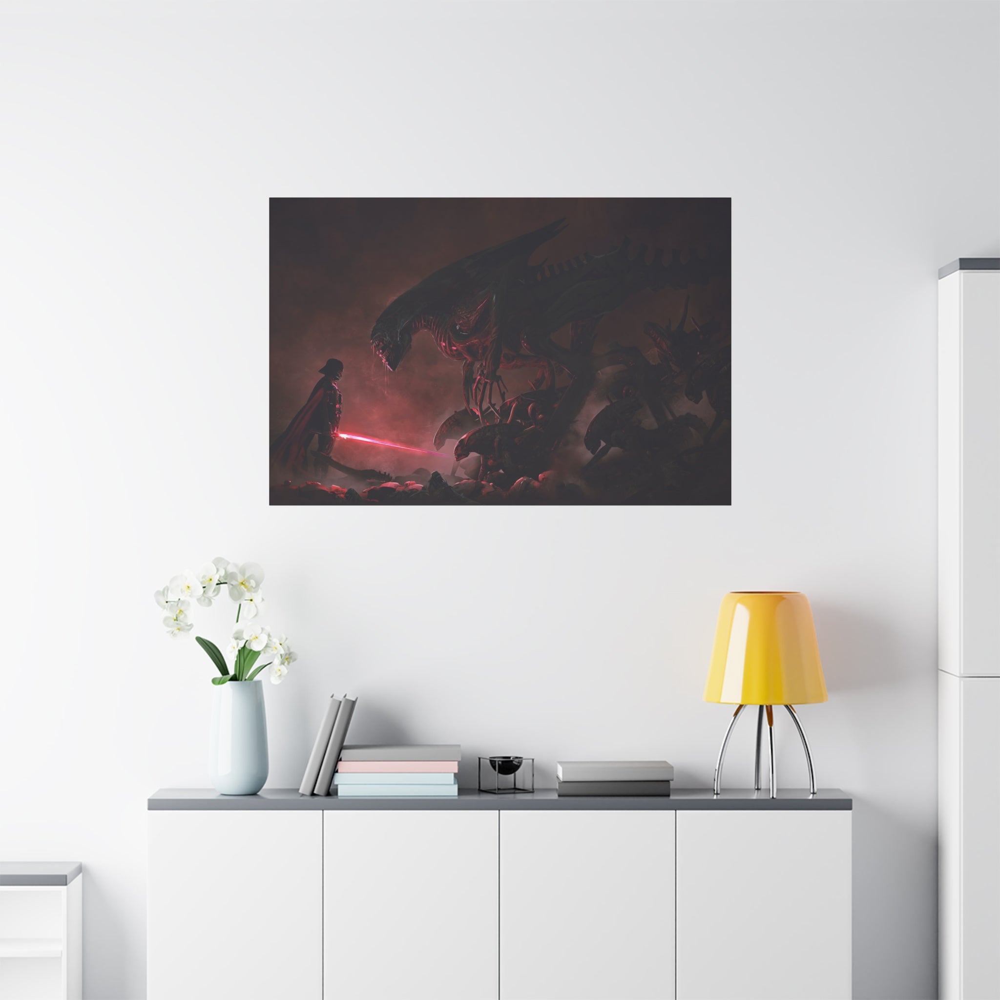 canvas-print-darth-vader-vs-aliens-xenomorph-star-wars-matte-canvas-stretched-1-25-wall-art-decor-home-office-decoration-sci-