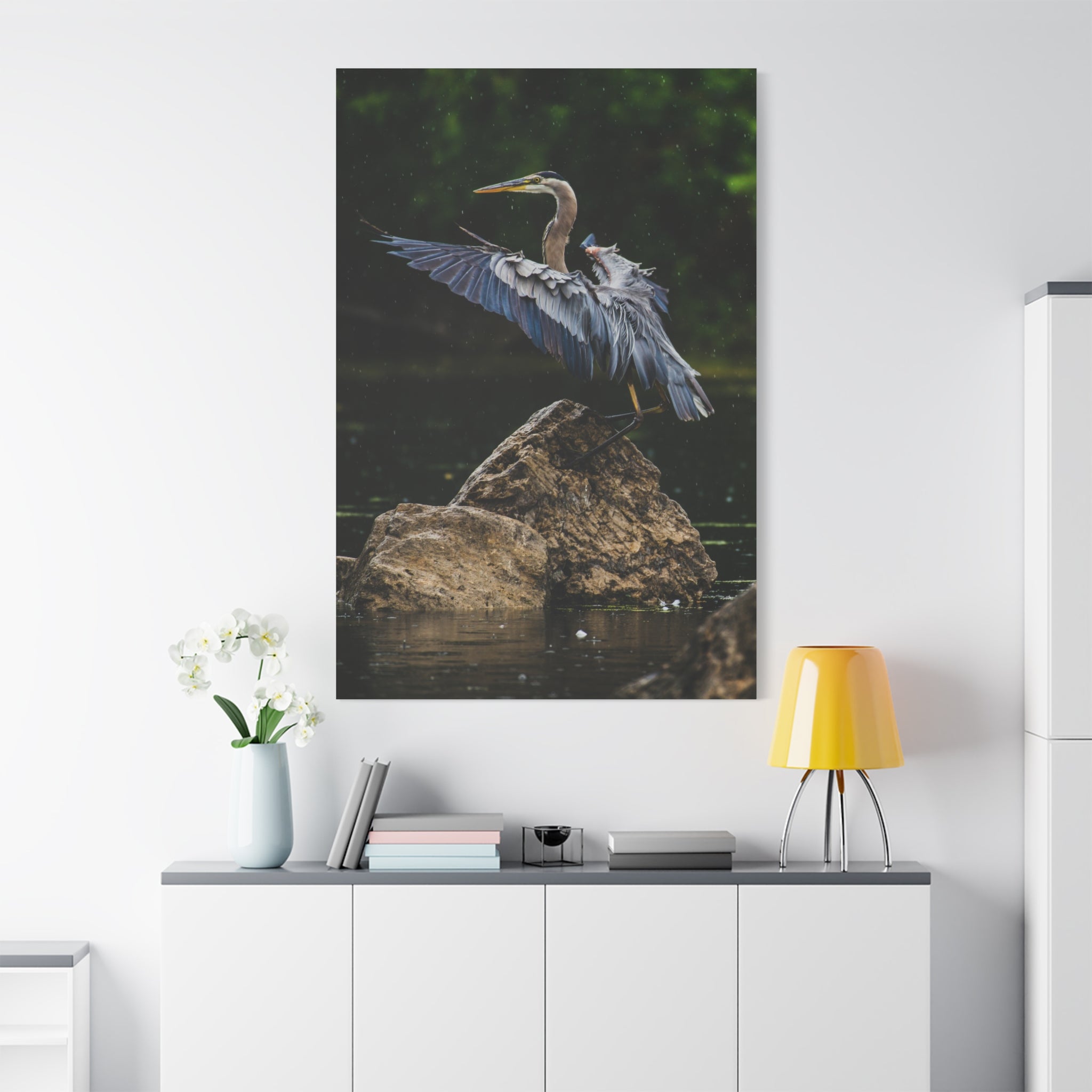 canvas-print-wall-art-great-blue-heron-matte-canvas-stretched-home-decor-bird-lover-gift-nature-wall-hanging-wildlife