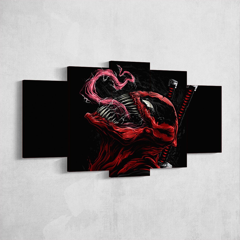 deadpool-symbiote-5-piece-canvas-wall-art-dead-pool-canvas-art-deadpool-wall-art-deadpool-poster-deadpool-5-piece-5-panel