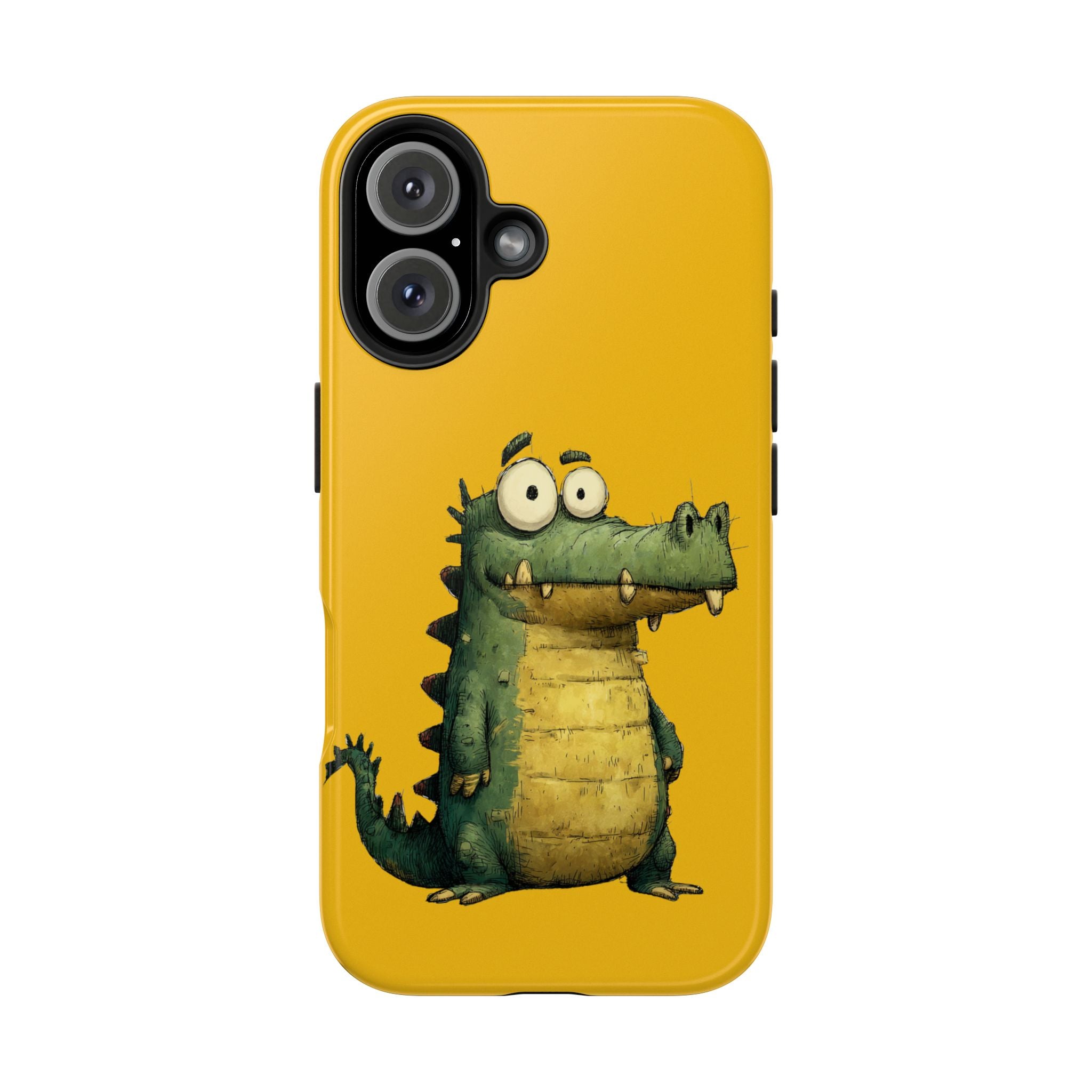 Quirky Funny Alligator iPhone Tough Case - Kawaii Animal Phone Cover - Crocodile Protective Phone Cover - Yellow iPhone Case