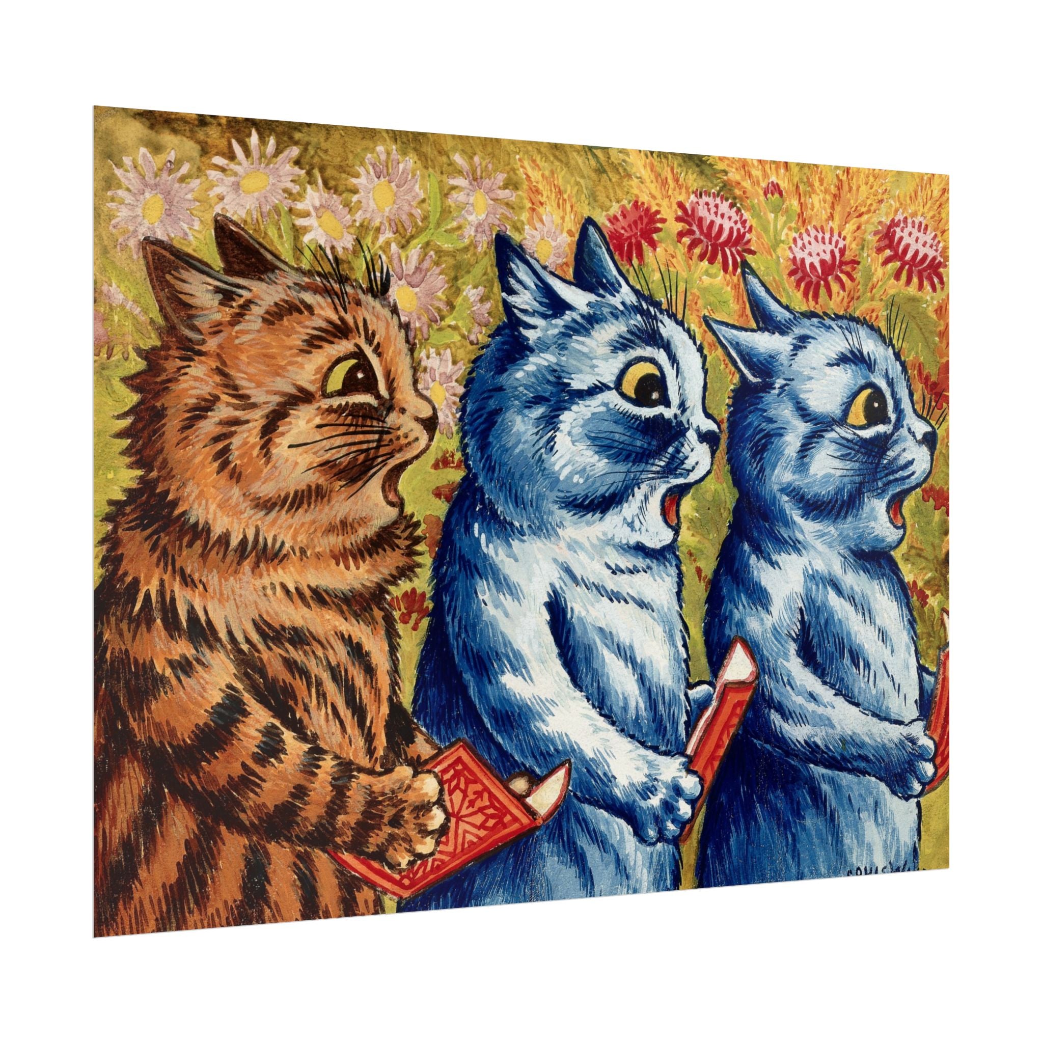 louis-wain-cat-poster-print-gouache-art-three-cats-singing-wall-decor-cat-print-home-office-decoration-unique-cat-louis-wain-