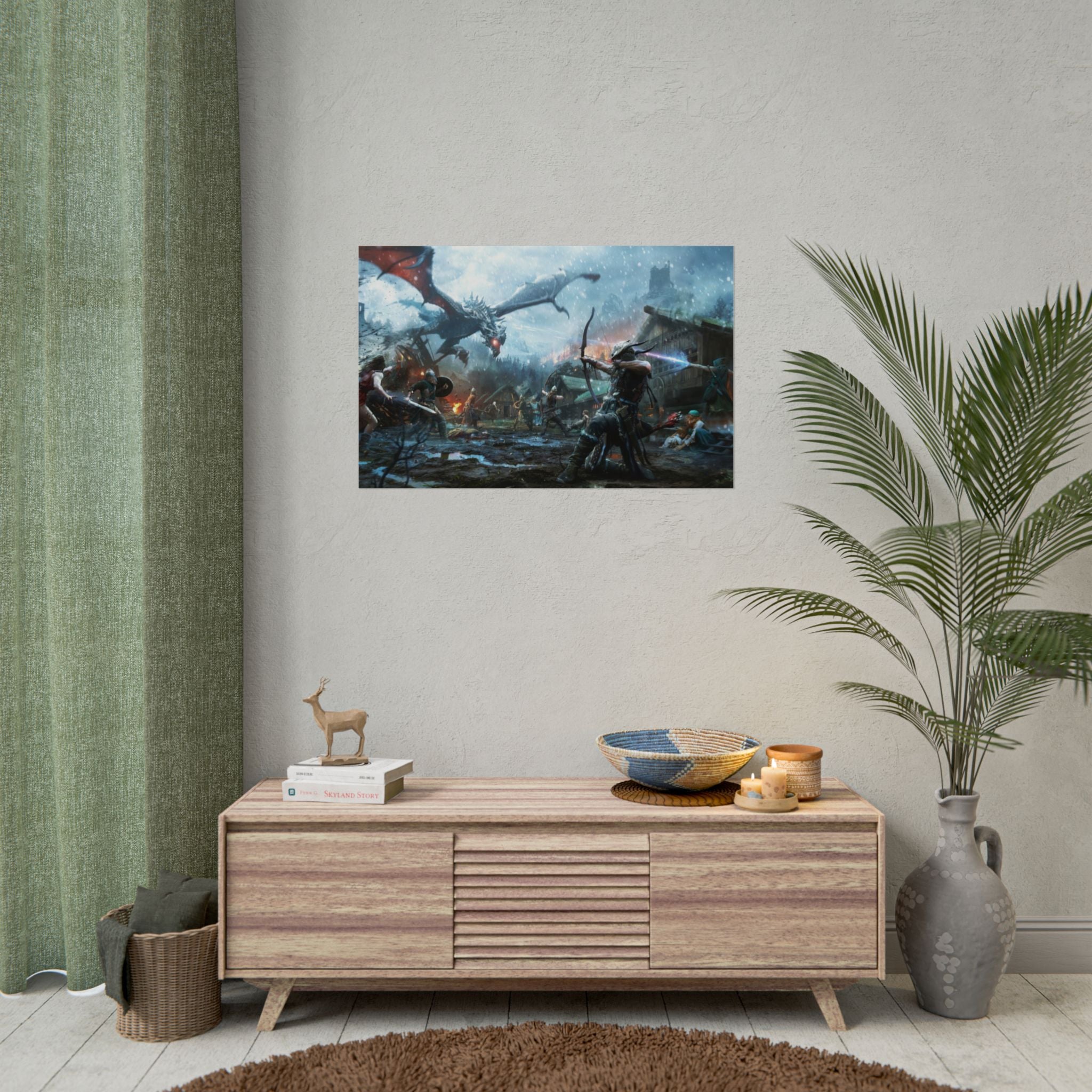 the-elder-scrolls-skyrim-poster-wall-art-dragon-archer-game-poster-print-room-decor-viking-warrior-gaming-wall