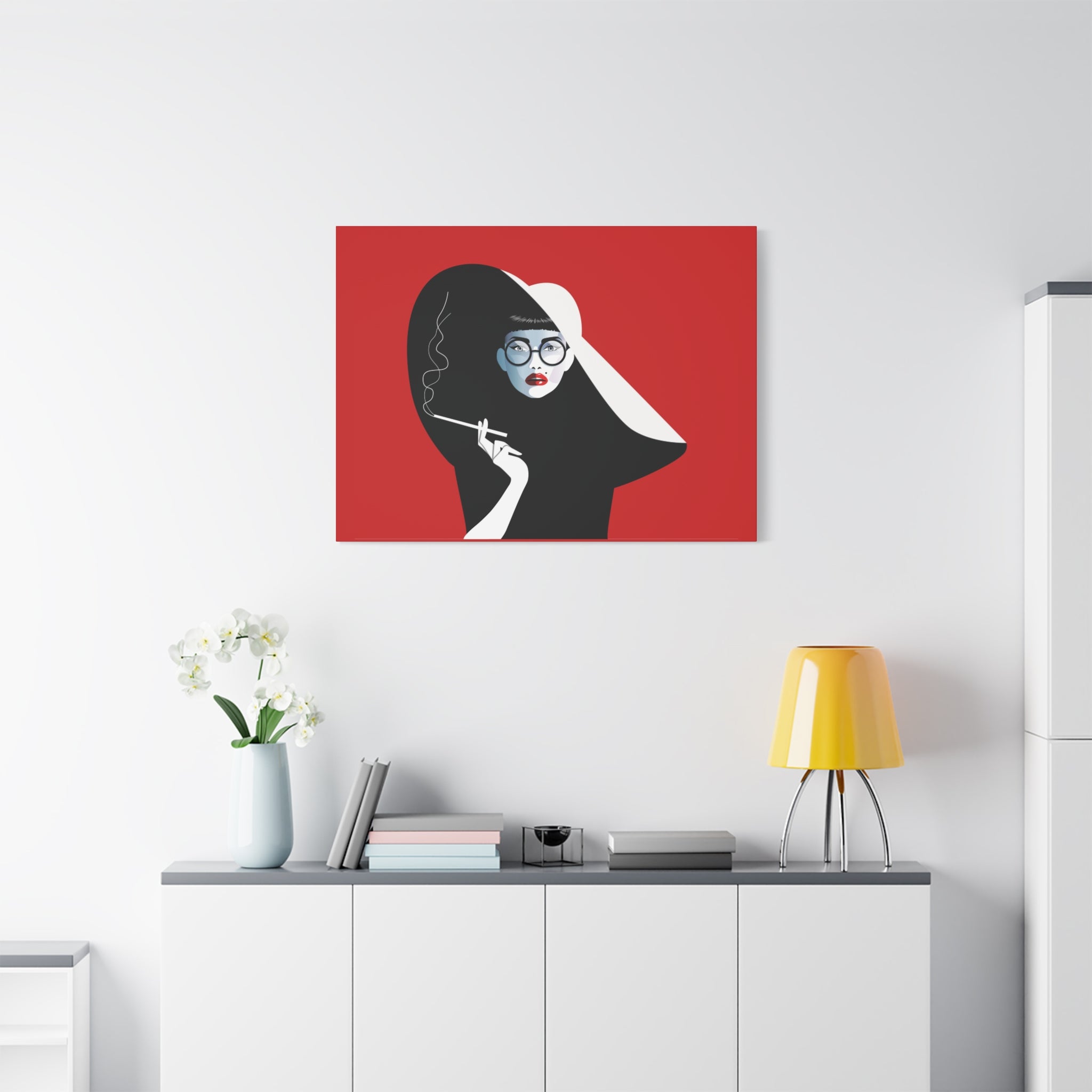 canvas-print-woman-smoking-cigarettes-wall-decor-woman-with-a-hat-style-stretched-matte-canvas-home-decor-living-room