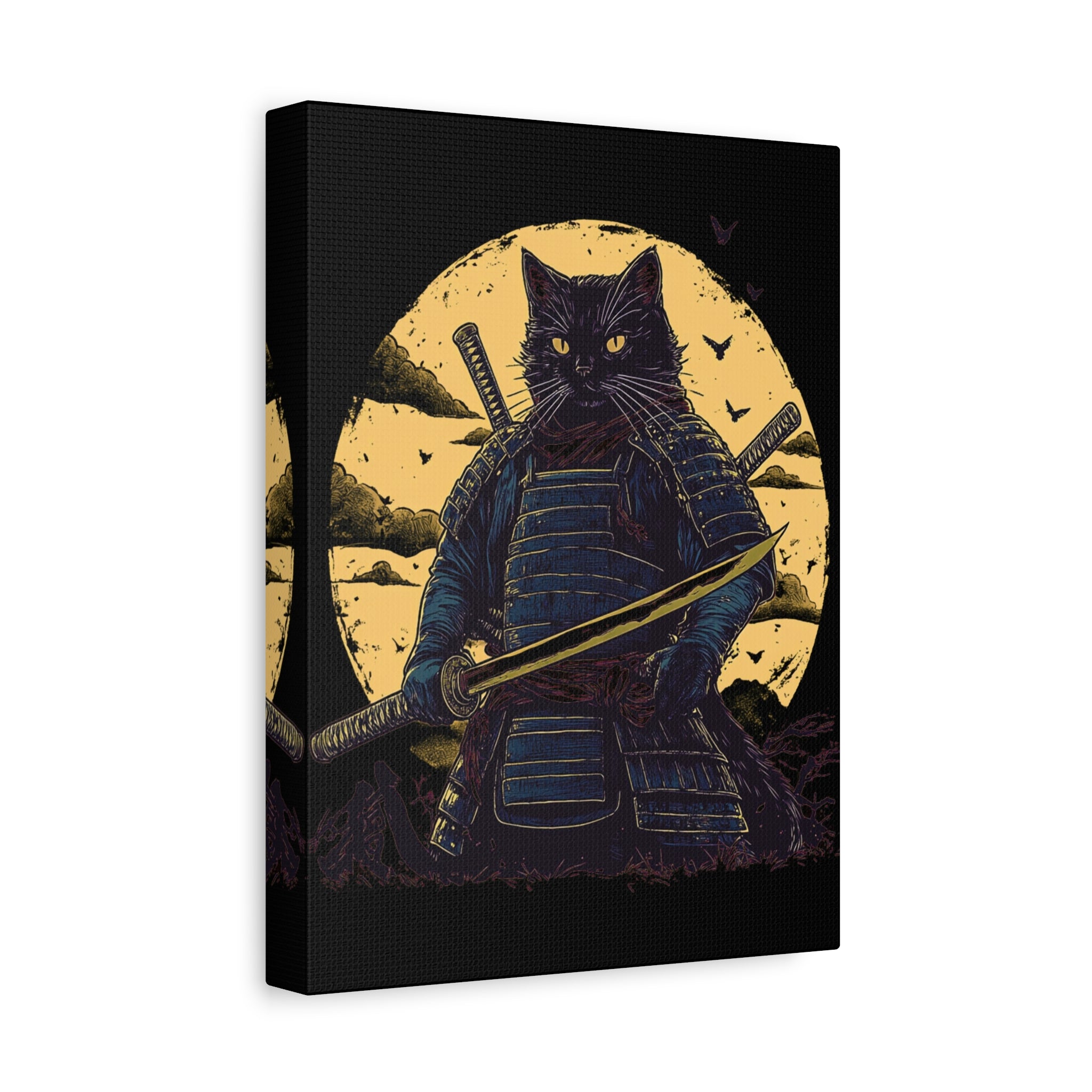 canvas-wall-art-samurai-cat-japanese-style-sunset-retro-wall-decor-stretched-matte-canvas-wall-hanging-home-decor-retro-wall-