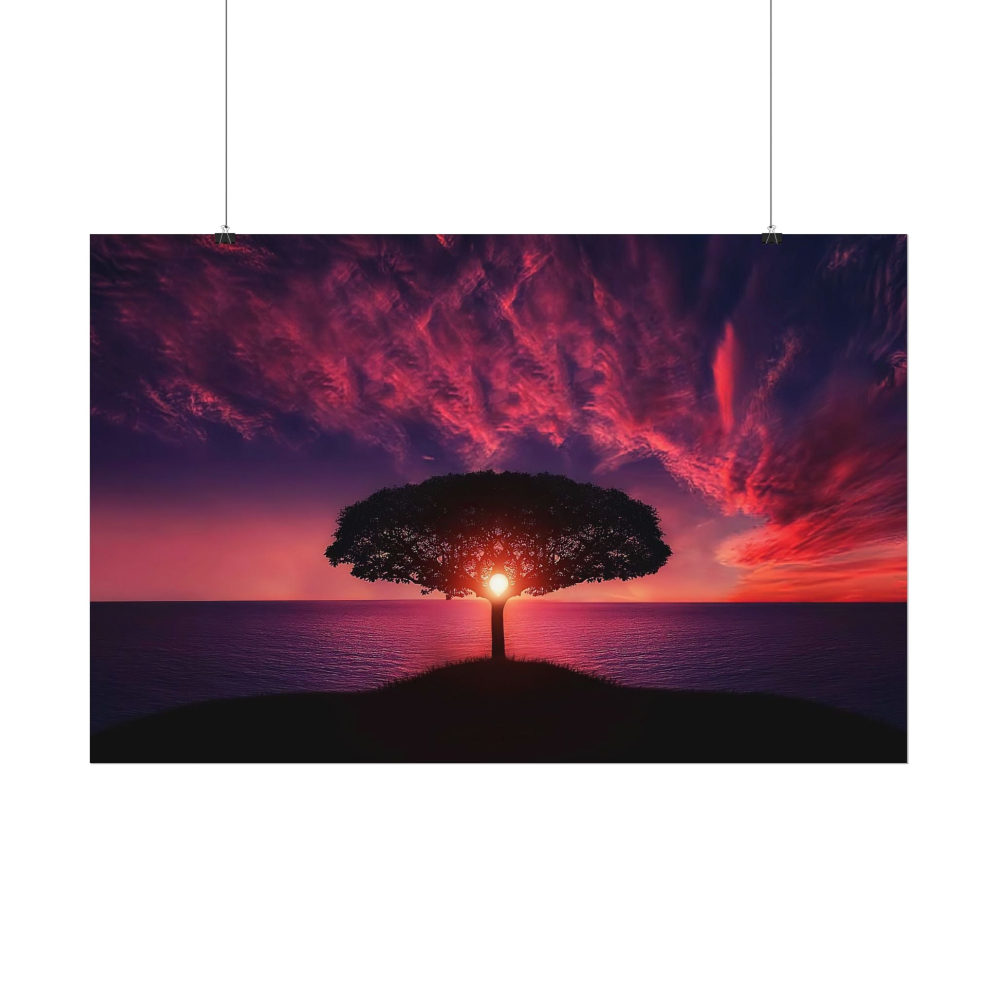Panoramic Sunset Poster Print, Tree Wall Art, Scenery Decor, Exra Large Wall Art, Canvas Art Print, Landscape, Nature Wall Decor