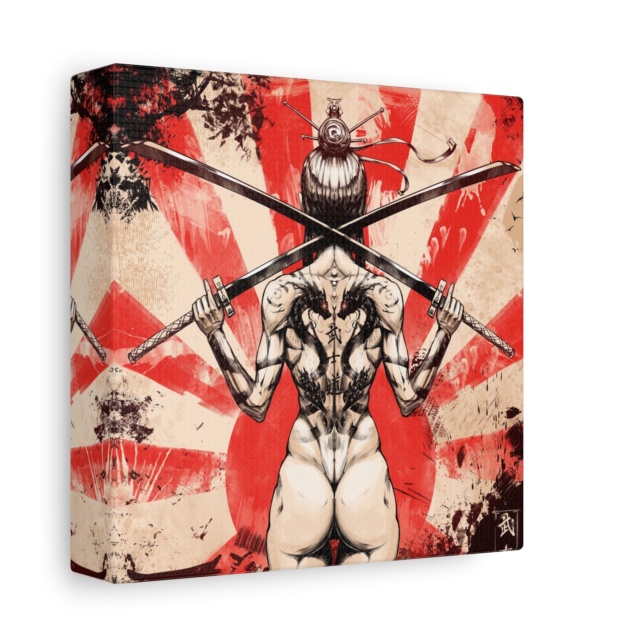 canvas-print-samurai-katana-dragon-tattoo-naked-woman-wall-decor-stretched-matte-japanese-art-asian-home-decoration-fantasy