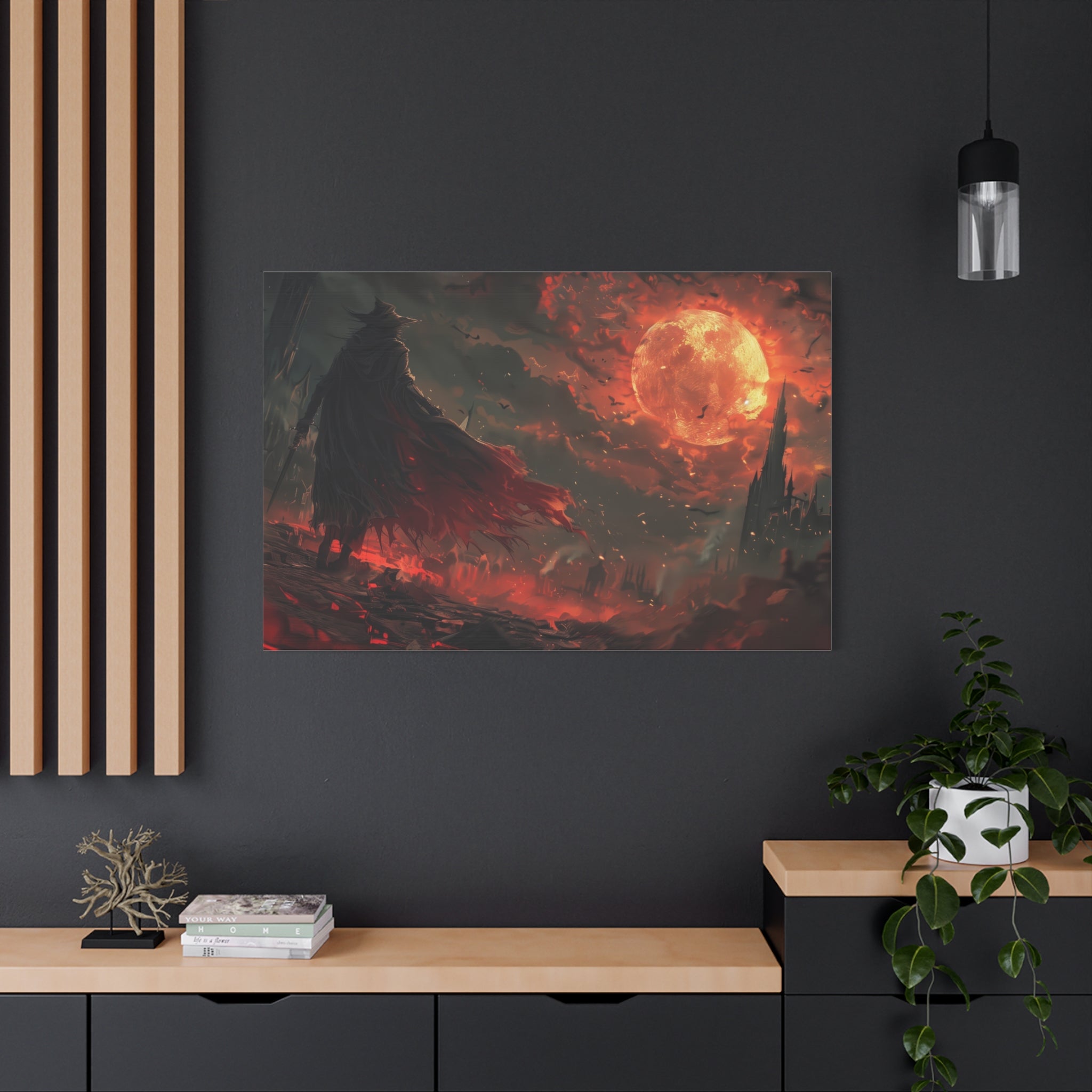 Bloodborne The Hunter Canvas Wall Art, Red Moon, Home Wall Decor, Game Wall Art Print