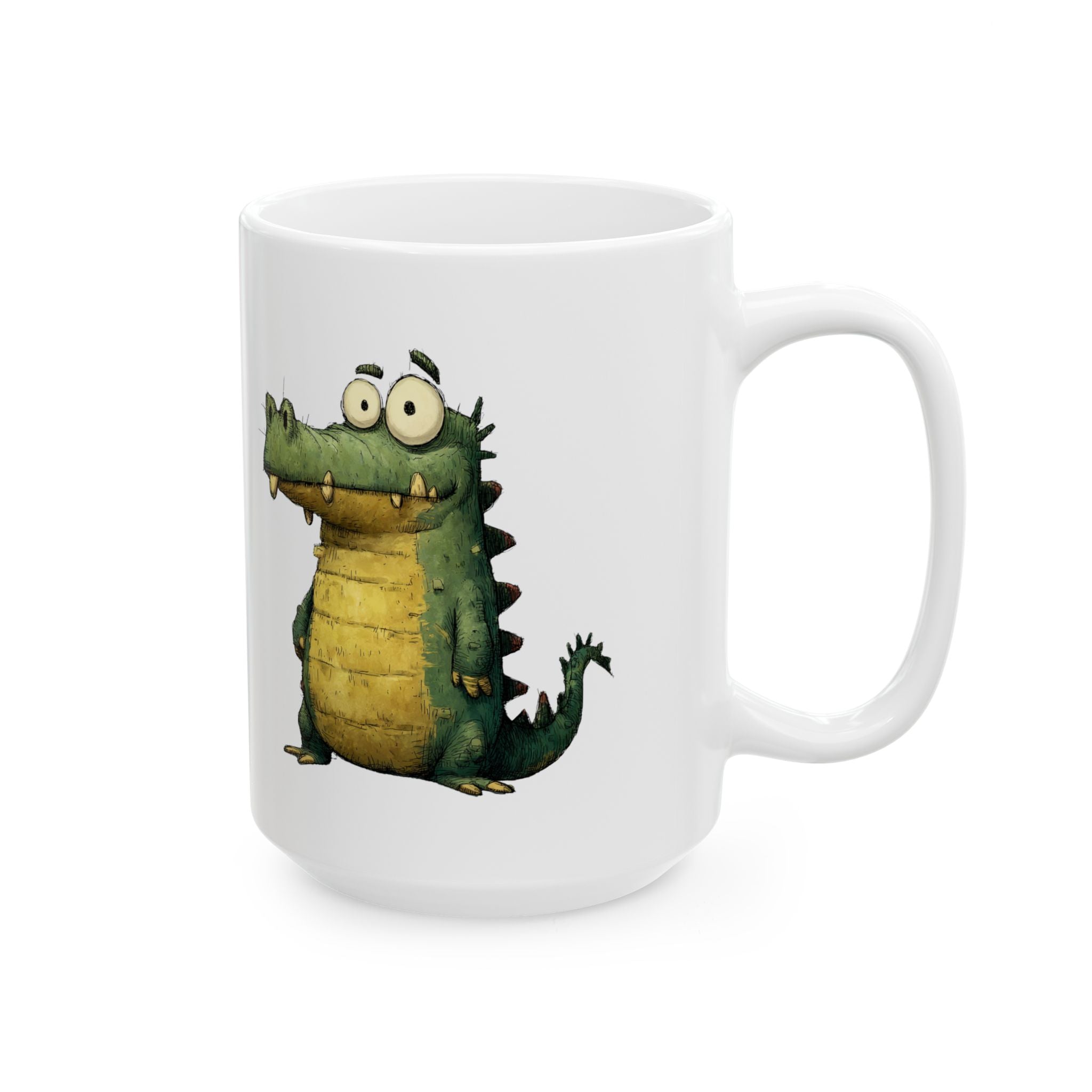 Fun Crocodile Ceramic Mug for Coffee Lovers, Cute Animal Mug, Office Mug, Gift for Kids, Yellow Croc Design