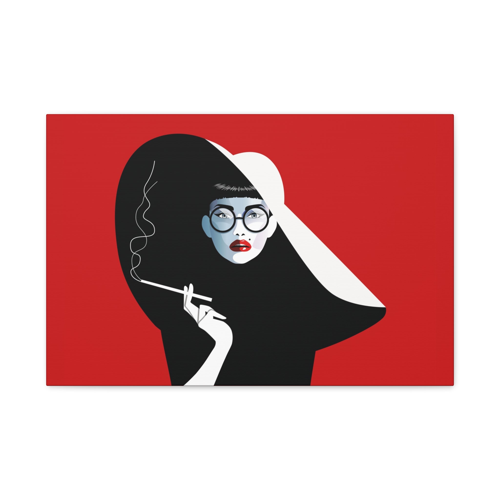 canvas-print-woman-smoking-cigarettes-wall-decor-woman-with-a-hat-style-stretched-matte-canvas-home-decor-living-room