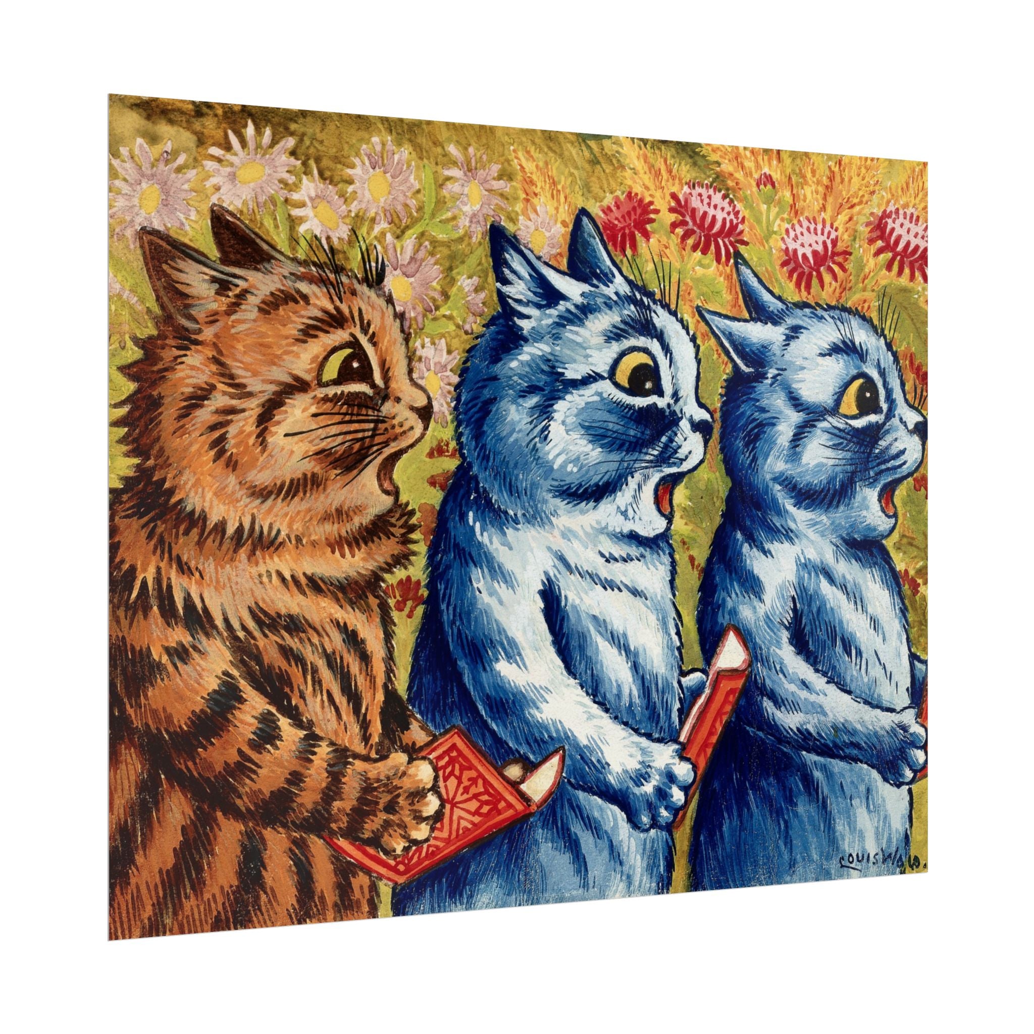 louis-wain-cat-poster-print-gouache-art-three-cats-singing-wall-decor-cat-print-home-office-decoration-unique-cat-louis-wain-