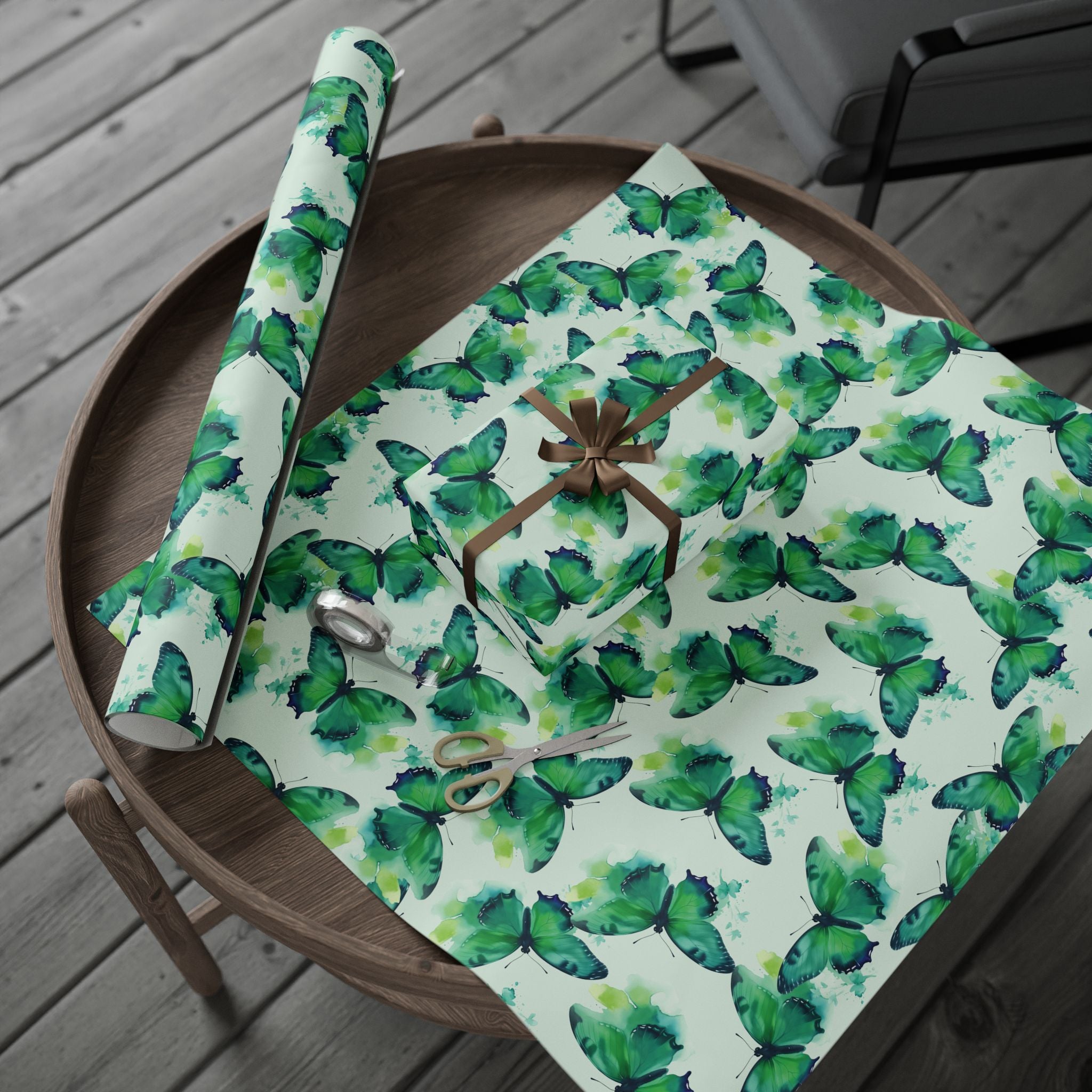 dark-green-butterfly-watercolor-wrapping-papers-elegant-roll-for-gifts-craft-supplies-birthday-gift-wrap-holiday-packaging-sc