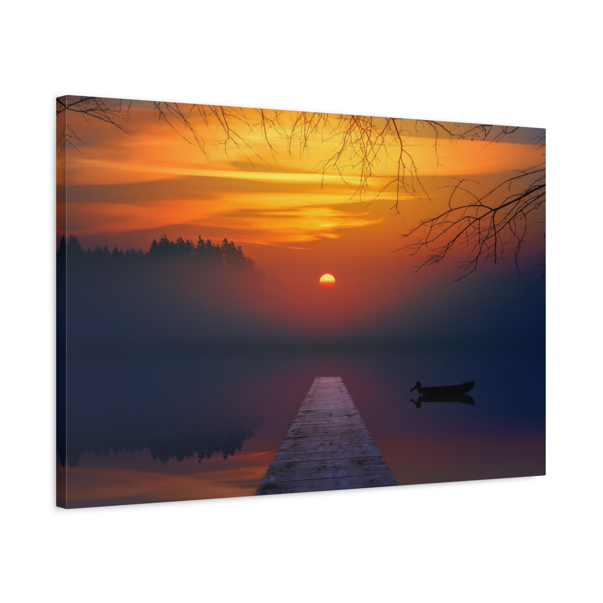 canvas-print-sunset-lake-nature-dock-wall-art-stretched-matte-canvas-home-decor-gift-for-nature-lovers-scenic-canvas-art