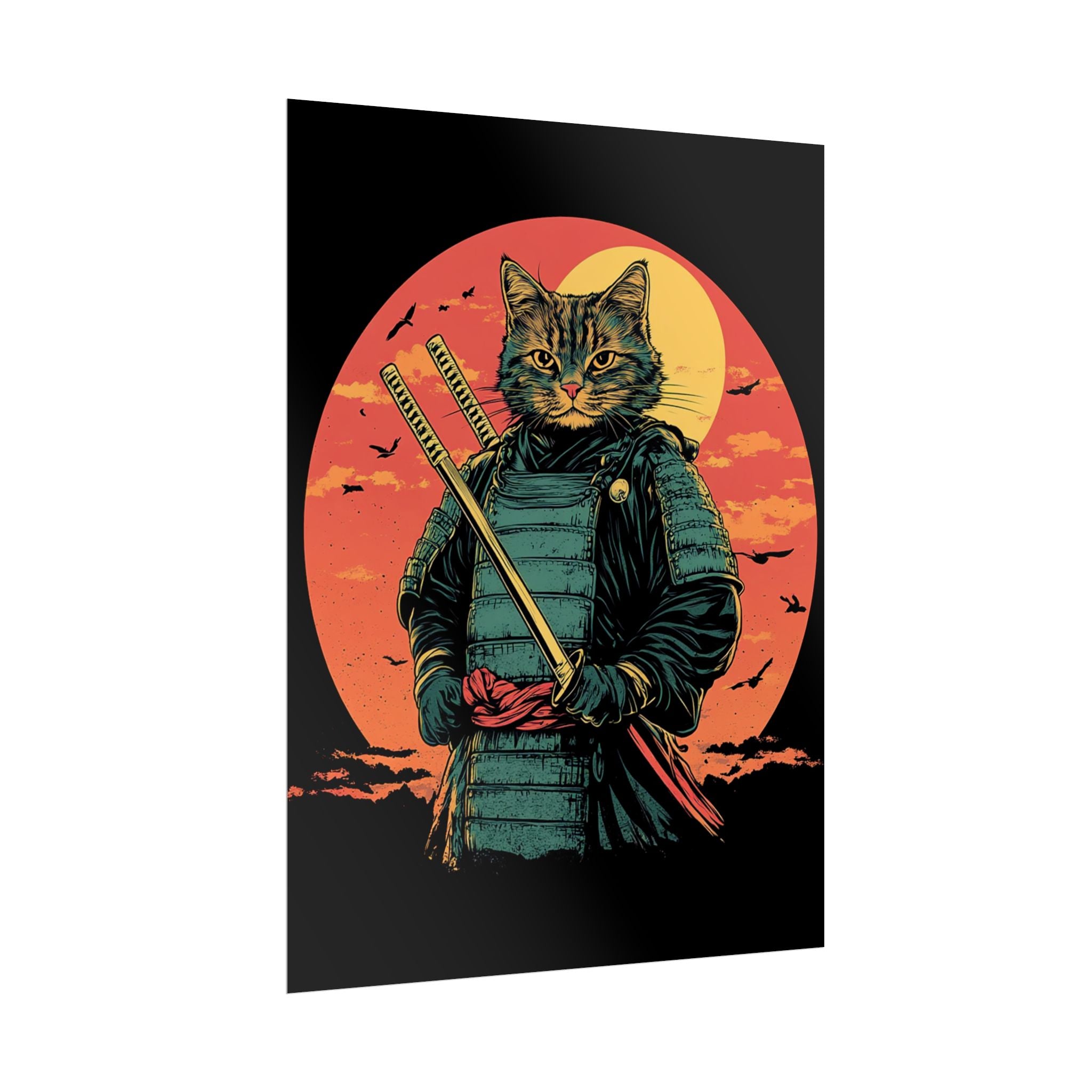 retro-wall-art-samurai-cat-japanese-style-sunset-rolled-posters-home-decor-wall-hanging-poster-gift-japanese-art-poster-1