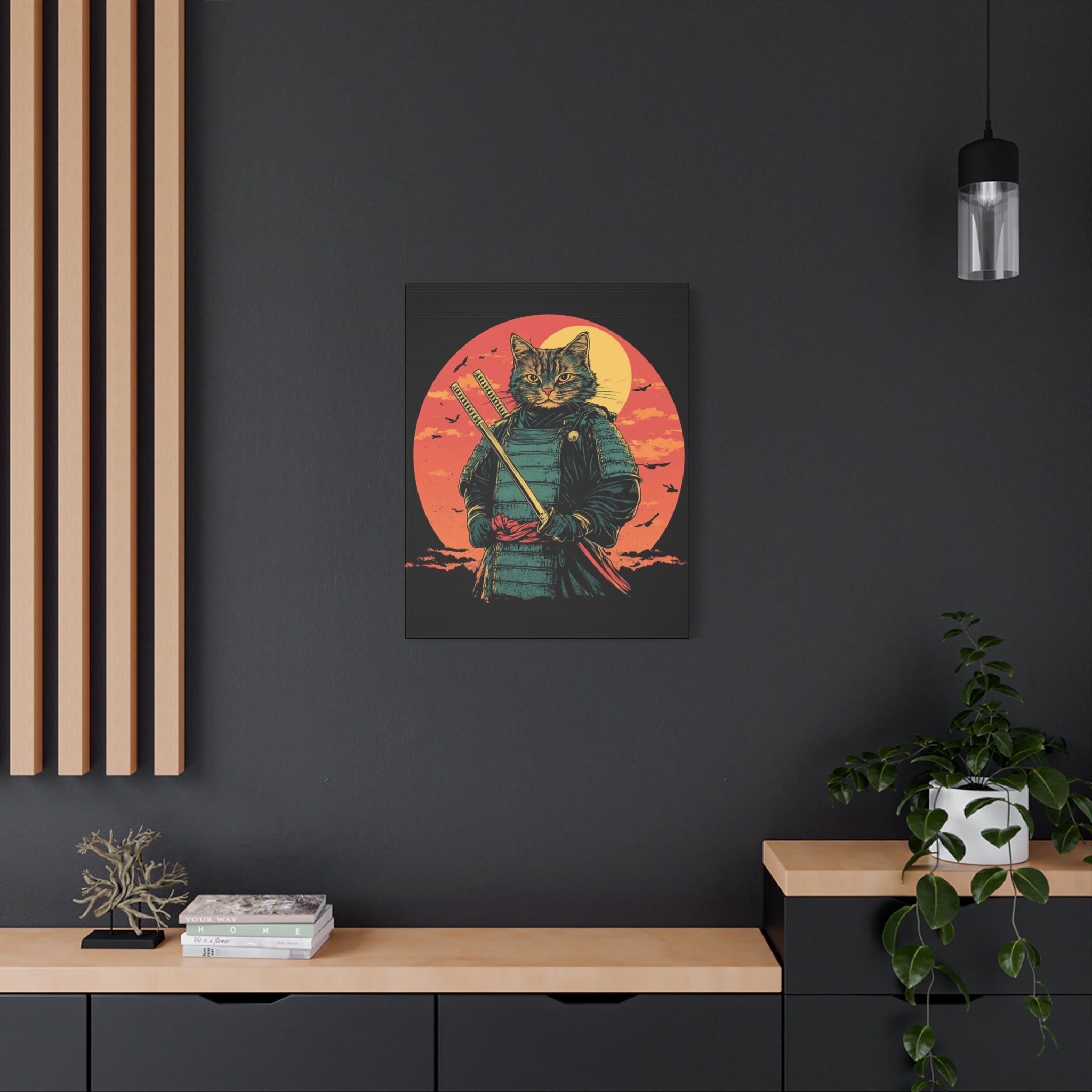 canvas-wall-art-samurai-cat-japanese-style-sunset-retro-wall-decor-stretched-matte-canvas-wall-hanging-home-decor-retro-wall-