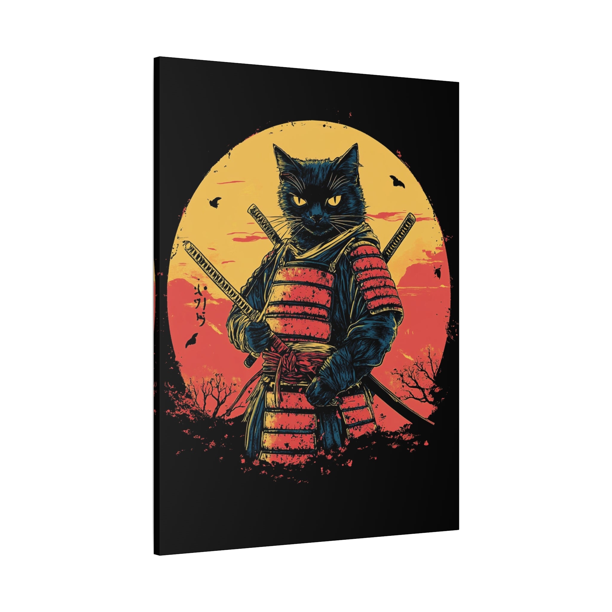canvas-wall-art-samurai-cat-japanese-style-sunset-retro-wall-decor-stretched-matte-canvas-wall-hanging-home-decor-retro-wall-