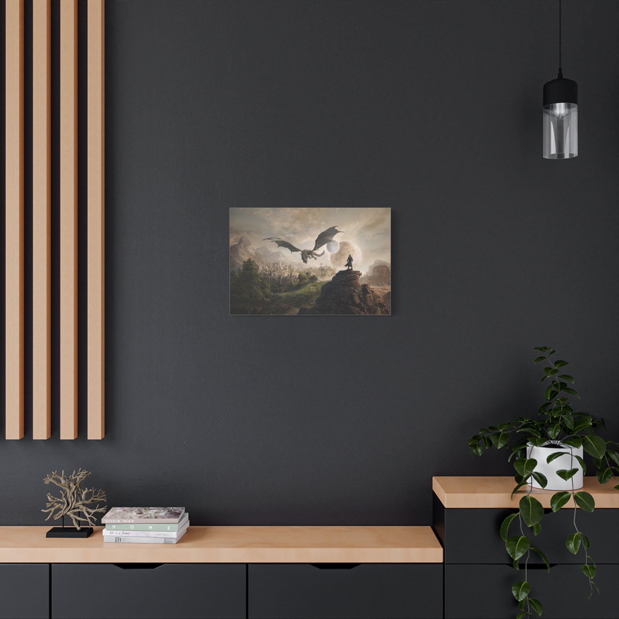 The Elder Scrolls Skyrim Canvas Wall Art - Dragon Moon Game Canvas Print Room Decor, Gaming Wall Art, Skyrim Gift