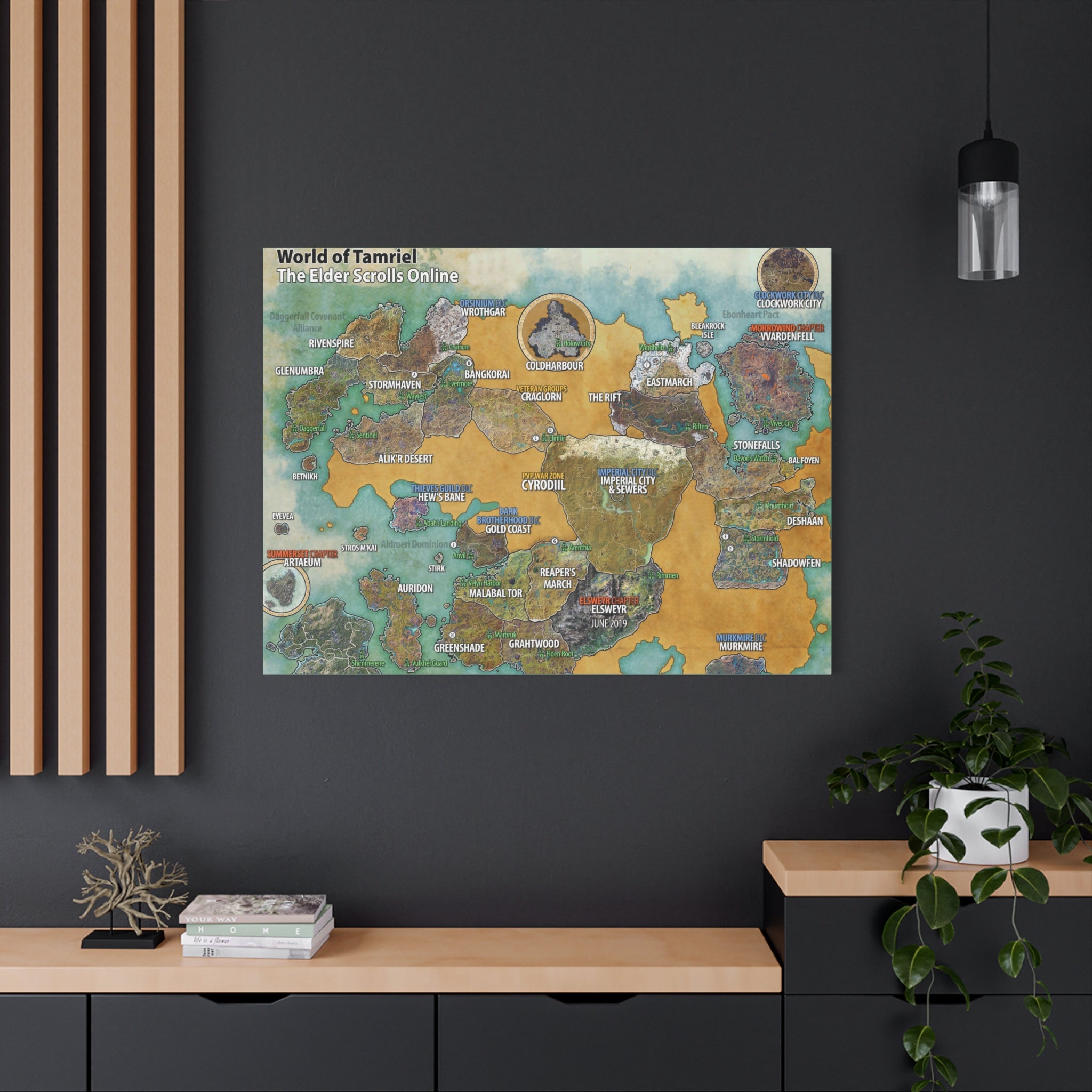 Skyrim World Map Tamriel, The Elder Scrolls Skyrim Canvas Wall Art - Dragon Game Canvas Print Room Decor, Gaming Wall Art, Skyrim Gift