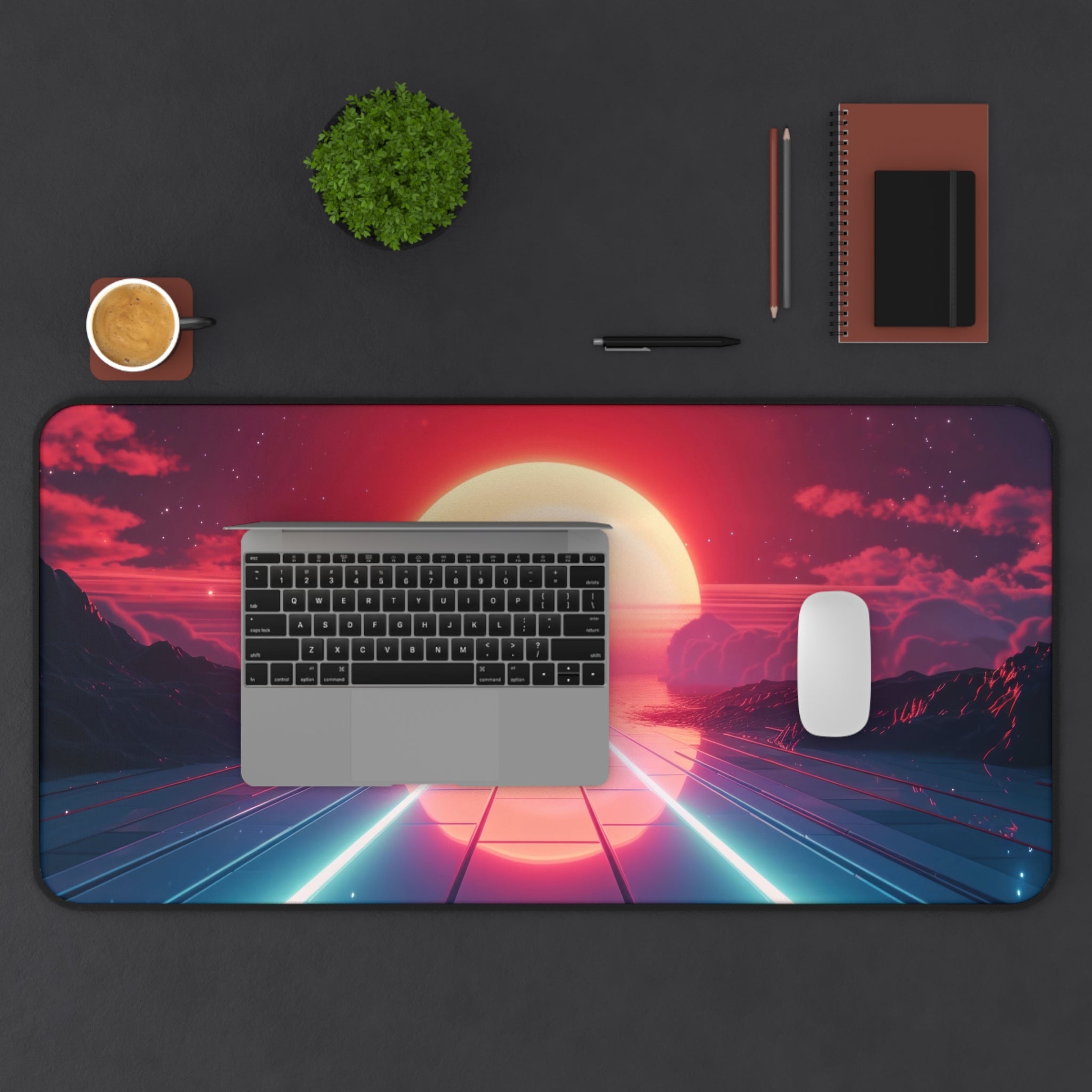 vaporwave-road-mouse-pad-retrowave-city-delorean-desk-mat-neon-synthwave-desk-pad-vaporwave-sun-and-mountains