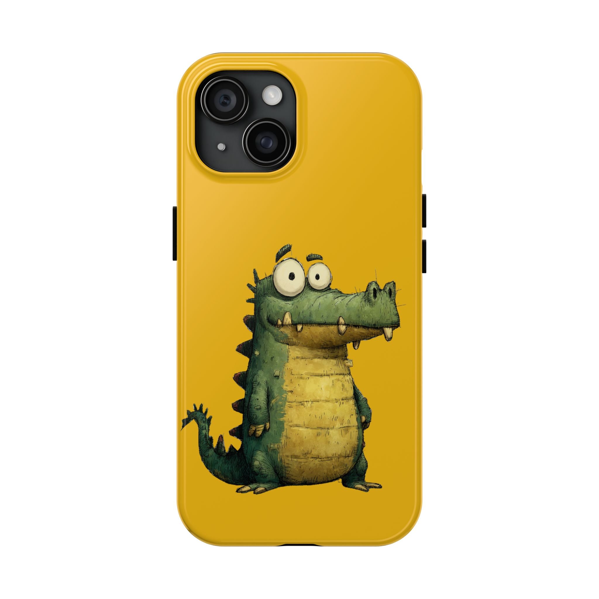 Quirky Funny Alligator iPhone Tough Case - Kawaii Animal Phone Cover - Crocodile Protective Phone Cover - Yellow iPhone Case