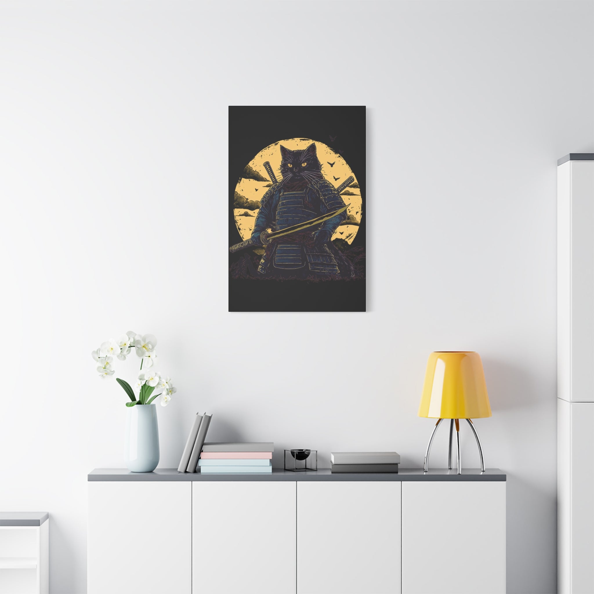 canvas-wall-art-samurai-cat-japanese-style-sunset-retro-wall-decor-stretched-matte-canvas-wall-hanging-home-decor-retro-wall-