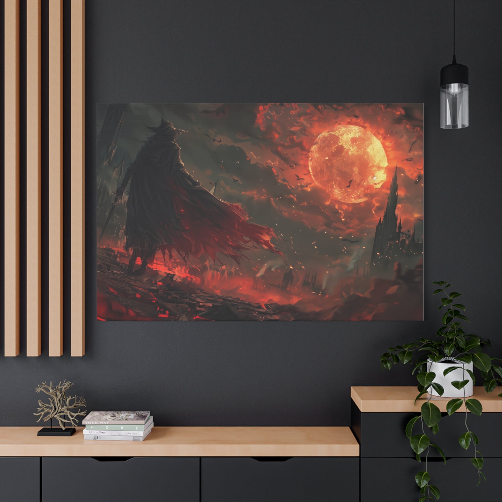 Bloodborne The Hunter Canvas Wall Art, Red Moon, Home Wall Decor, Game Wall Art Print